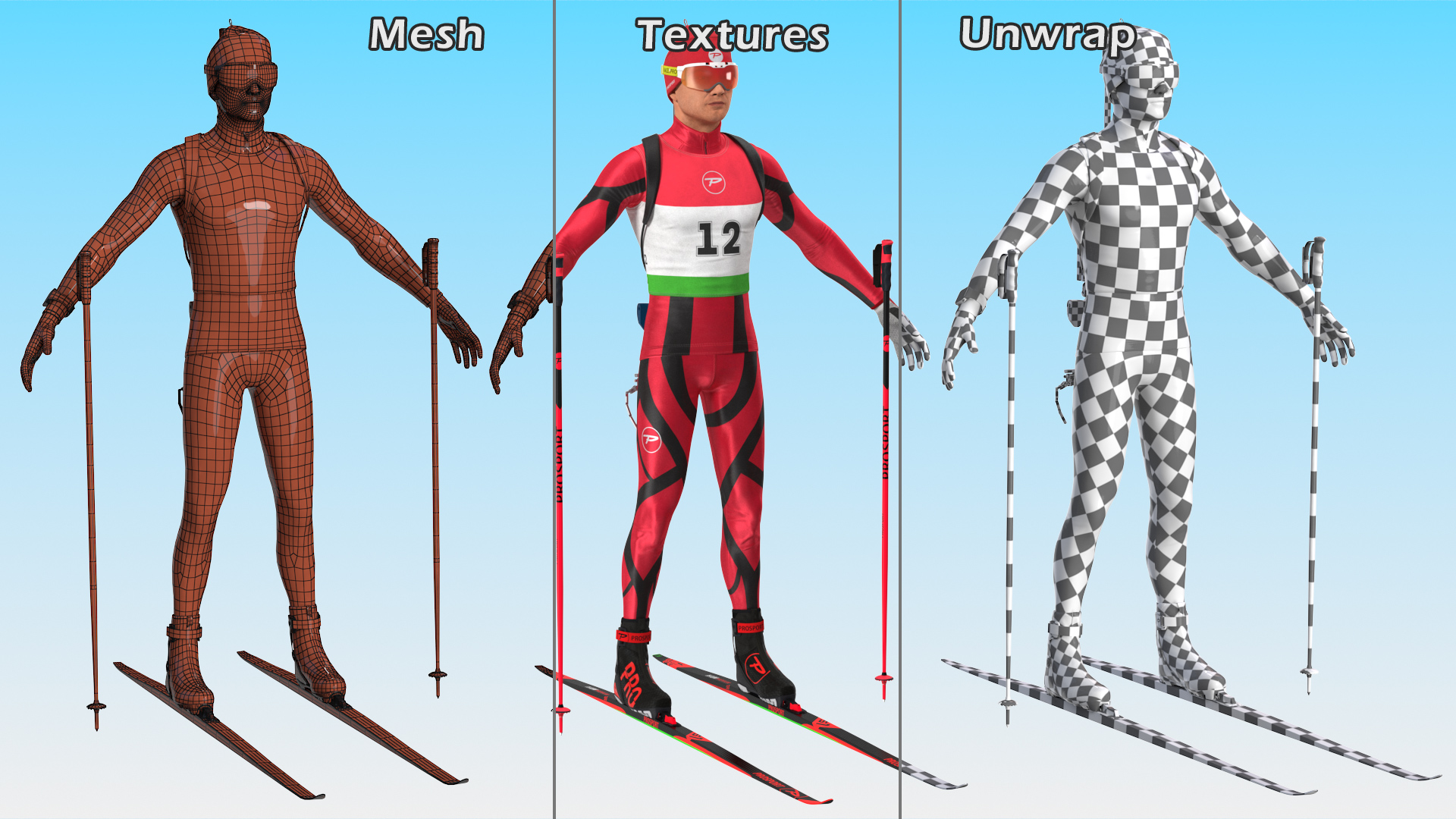 3D Biathlete Fully Equipped T Pose