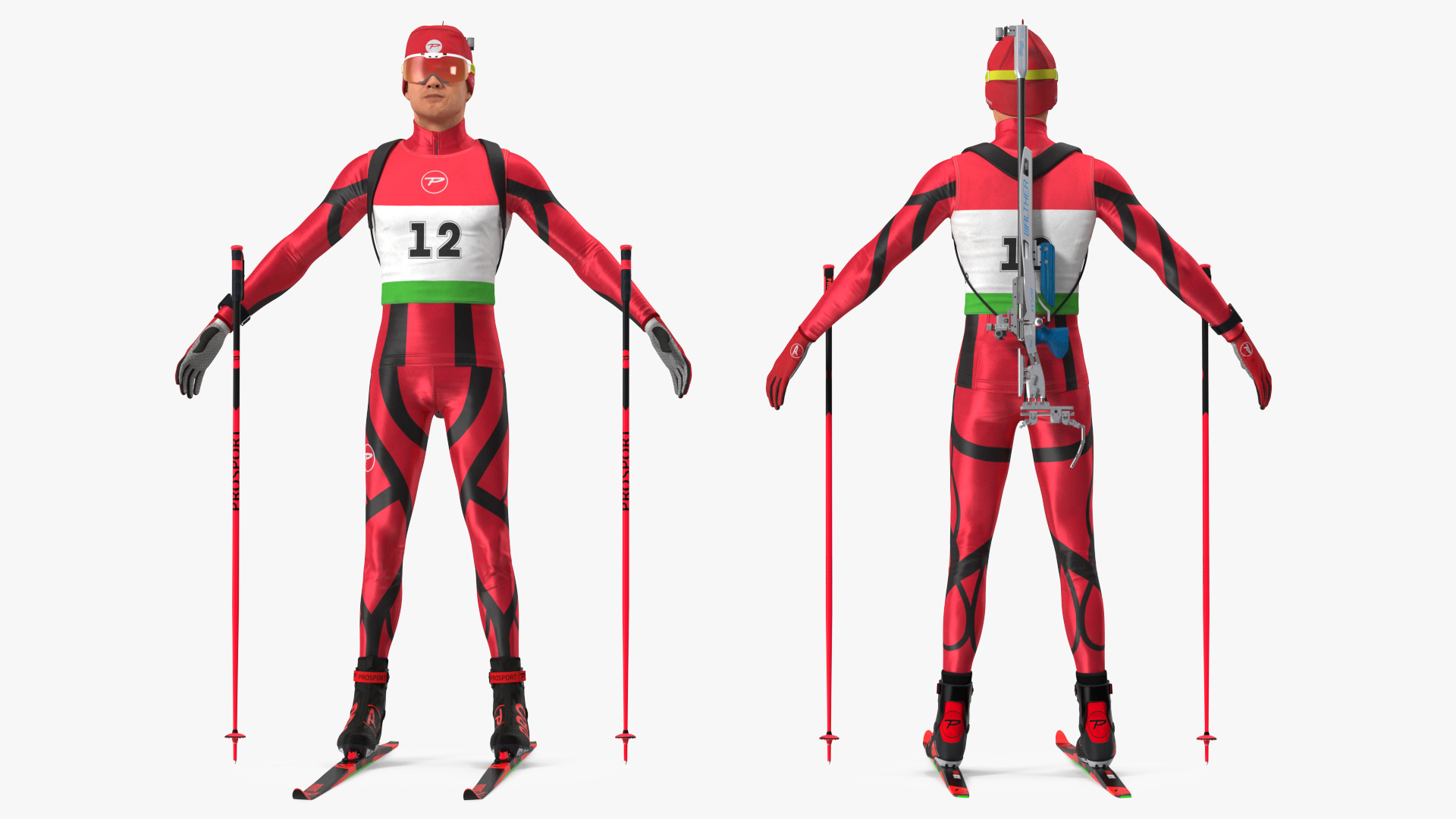 3D Biathlete Fully Equipped T Pose
