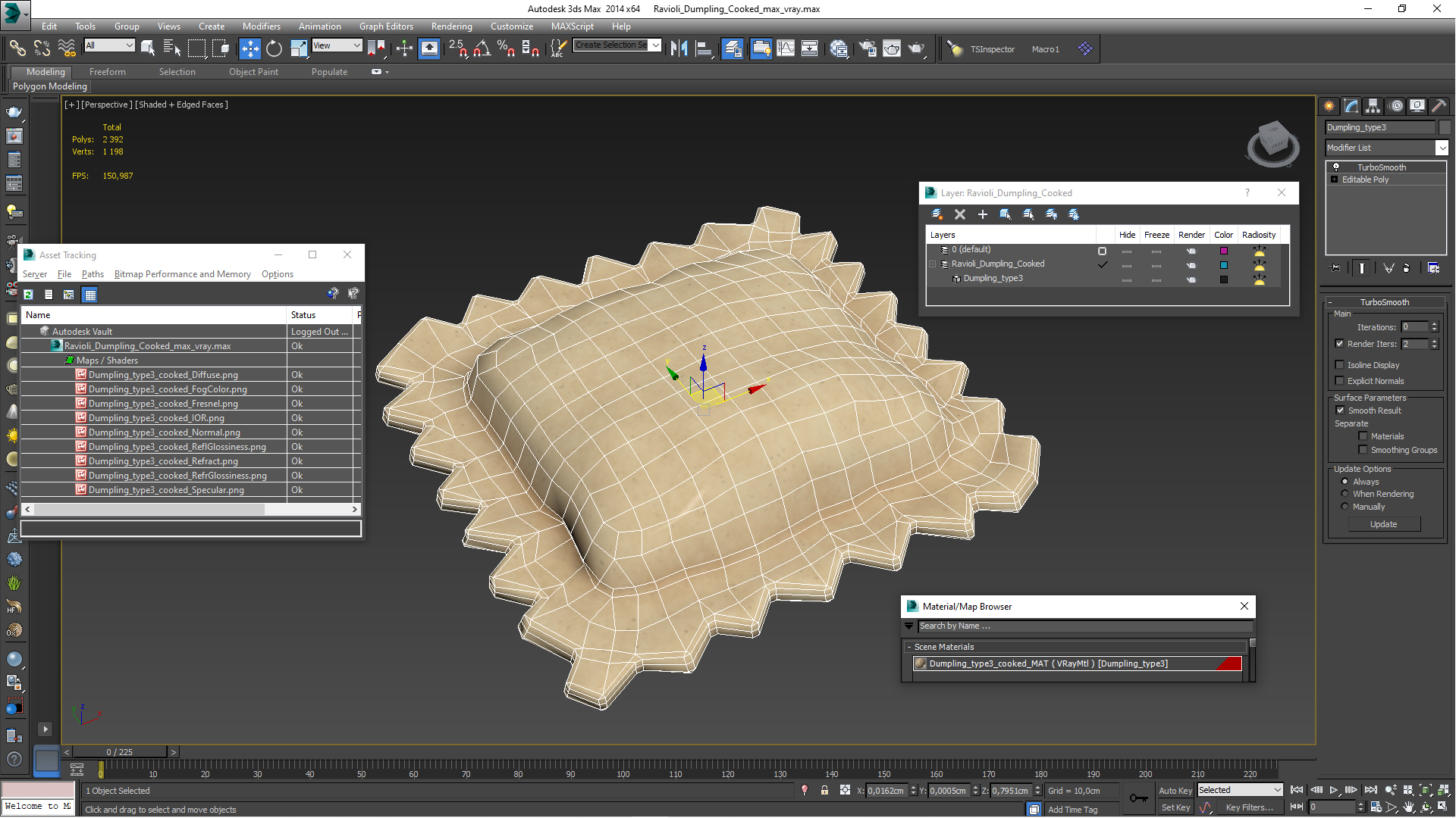 3D Ravioli Dumpling Cooked model