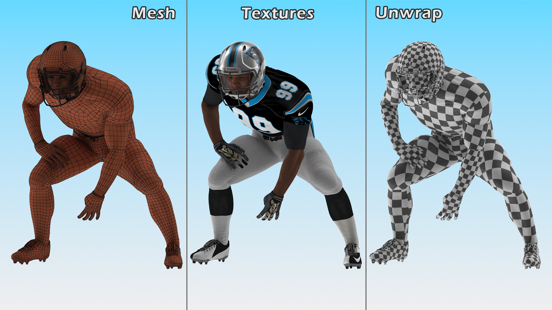 3D Carolina Panthers American Football Player Crouching Fur