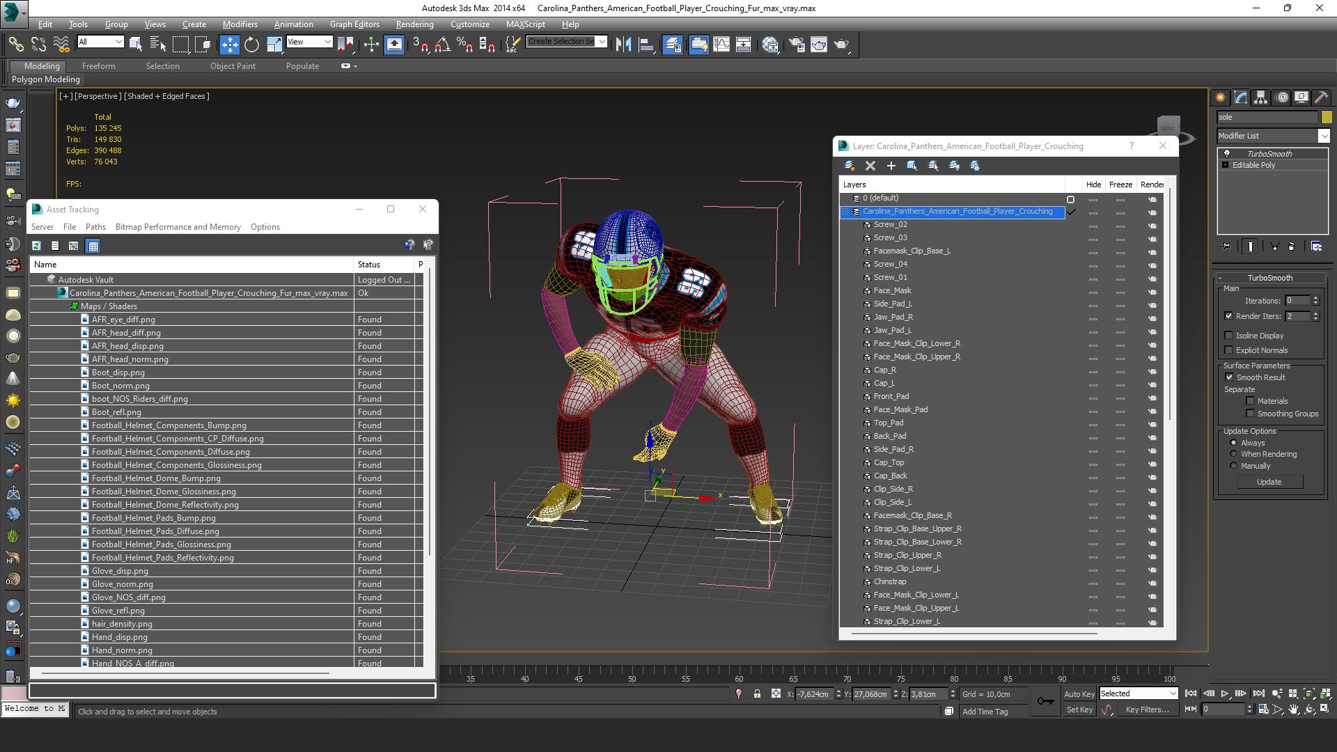 3D Carolina Panthers American Football Player Crouching Fur