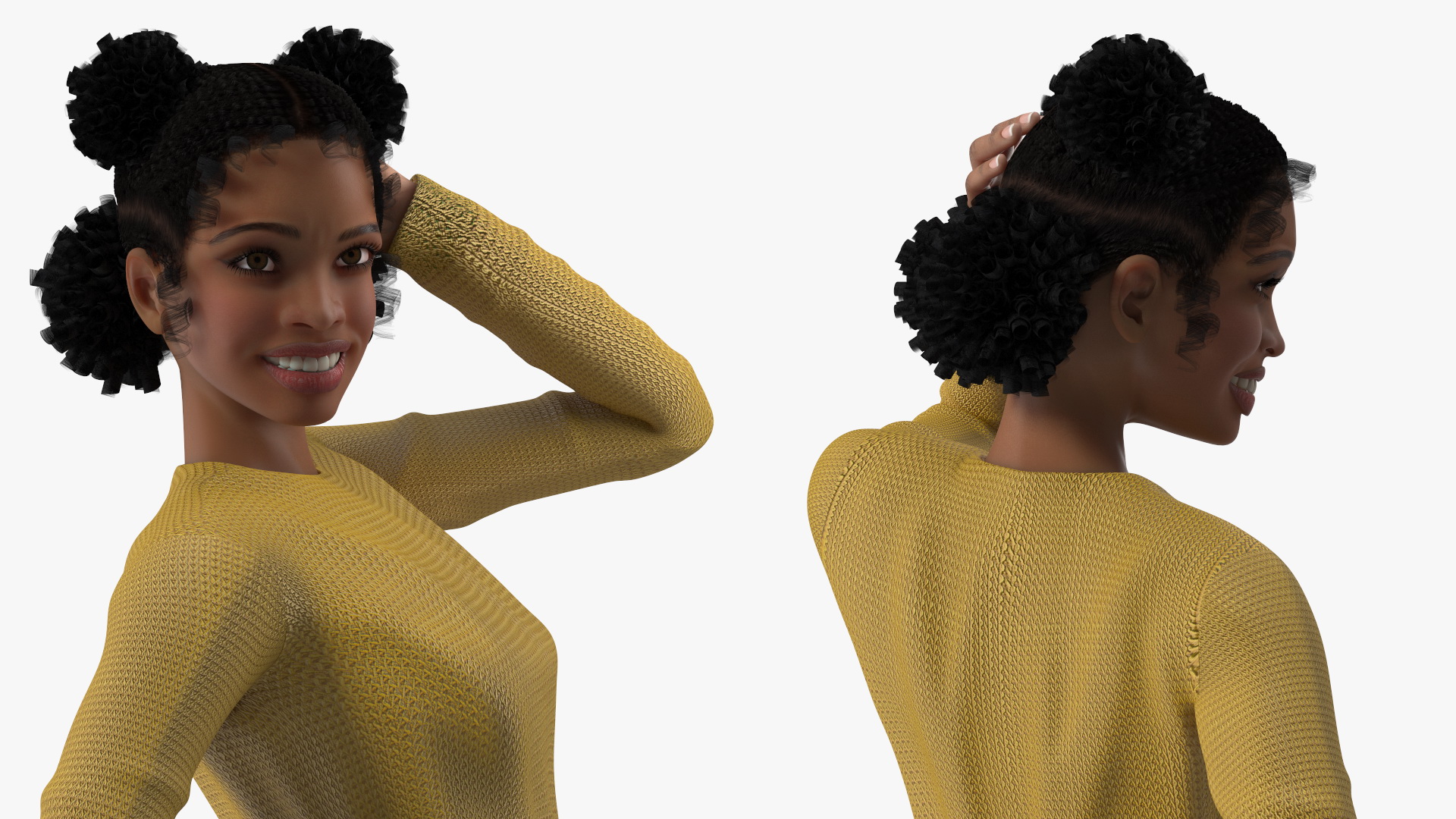 3D Street Style Light Skin Black Young Woman