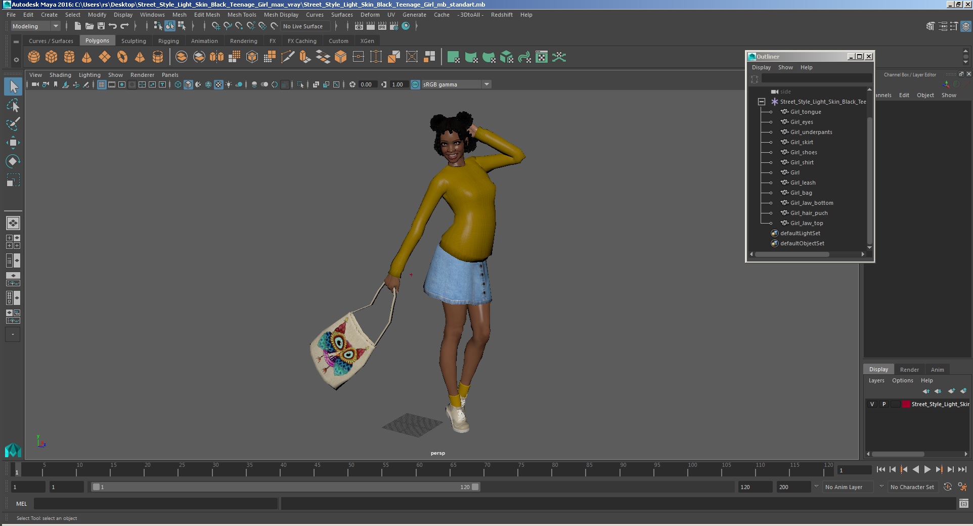 3D Street Style Light Skin Black Young Woman