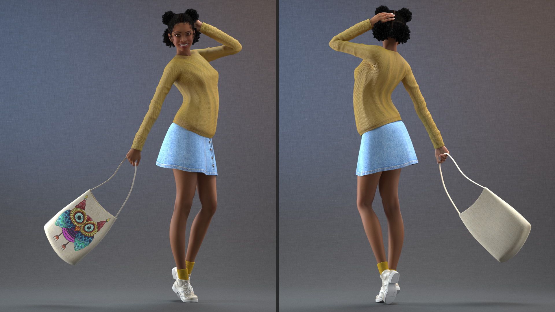 3D Street Style Light Skin Black Young Woman