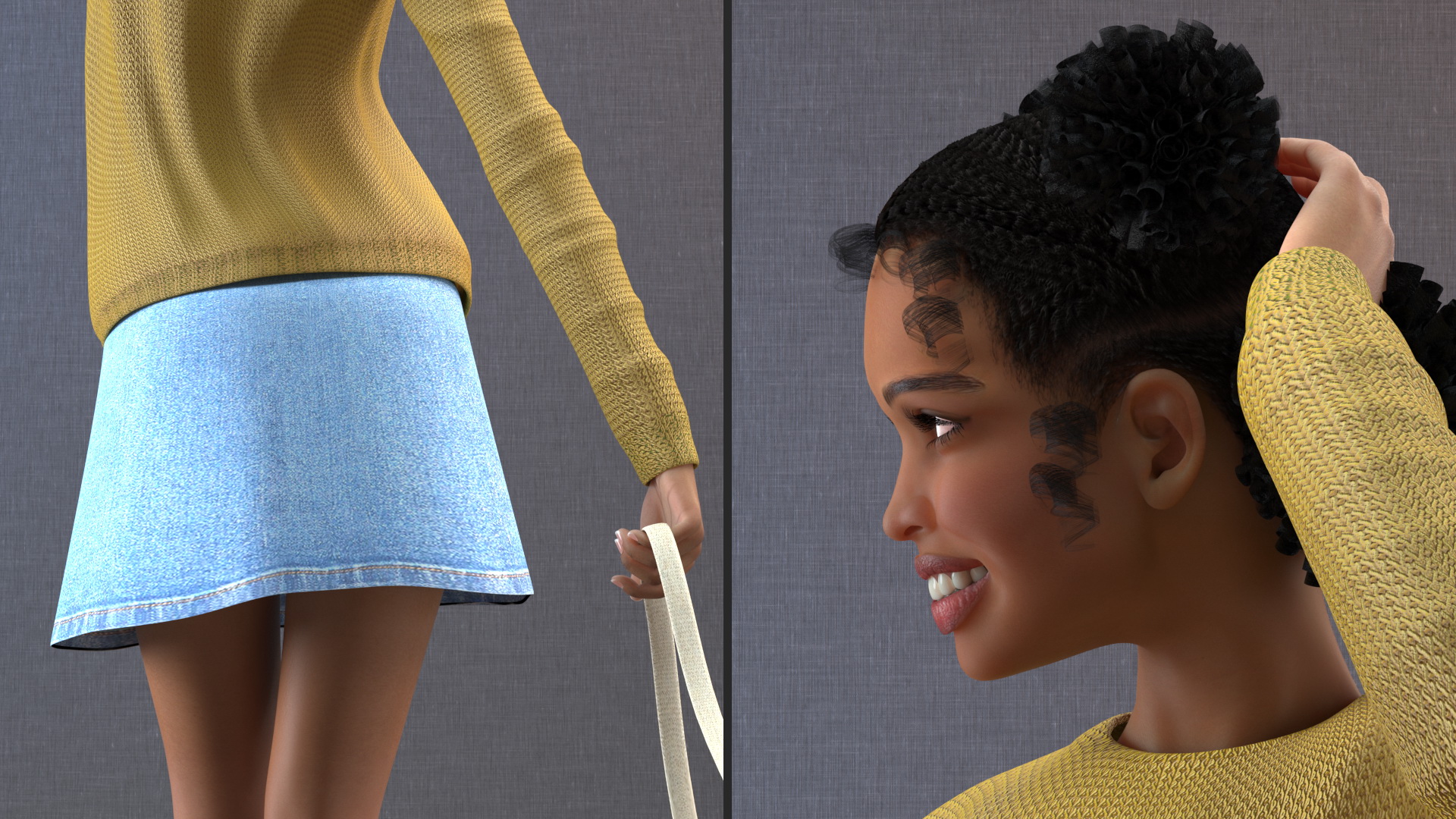 3D Street Style Light Skin Black Young Woman