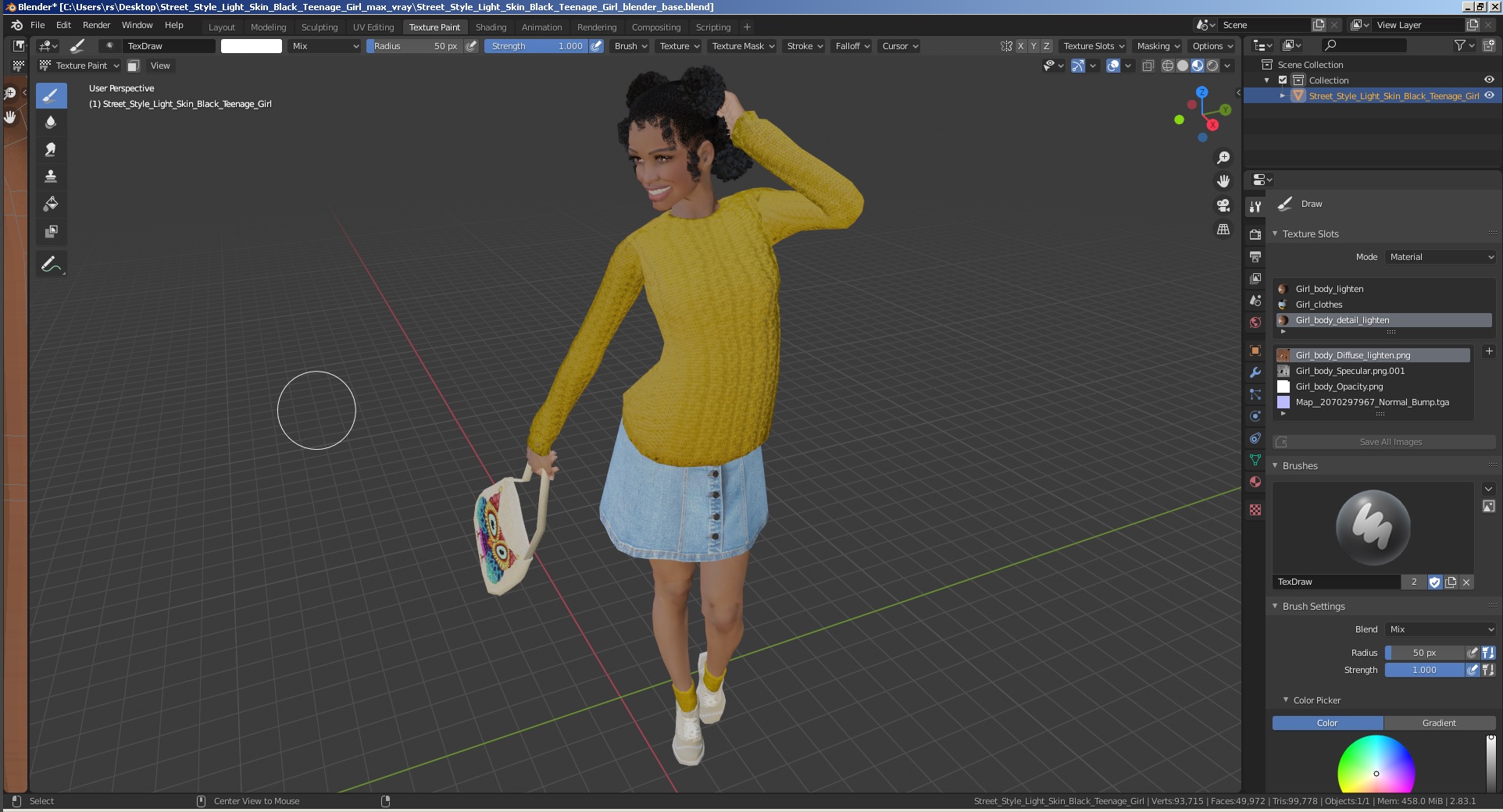 3D Street Style Light Skin Black Young Woman