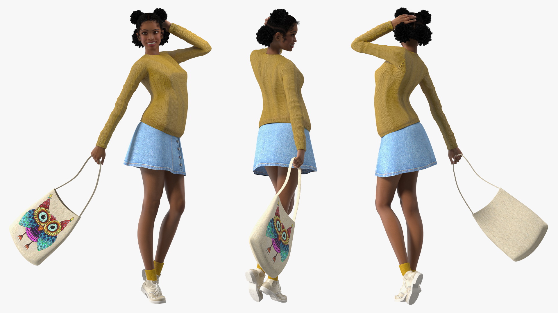 3D Street Style Light Skin Black Young Woman