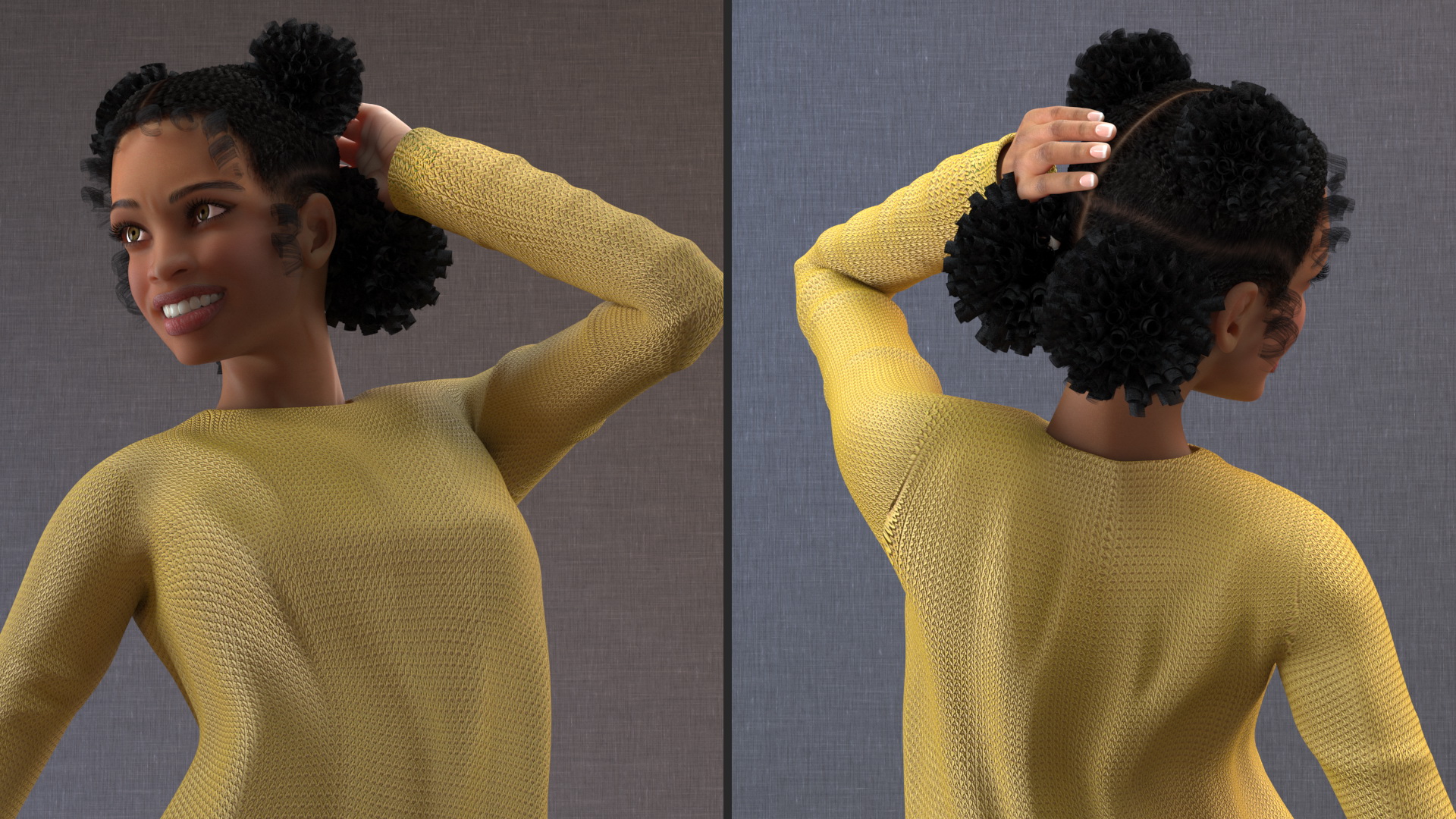 3D Street Style Light Skin Black Young Woman