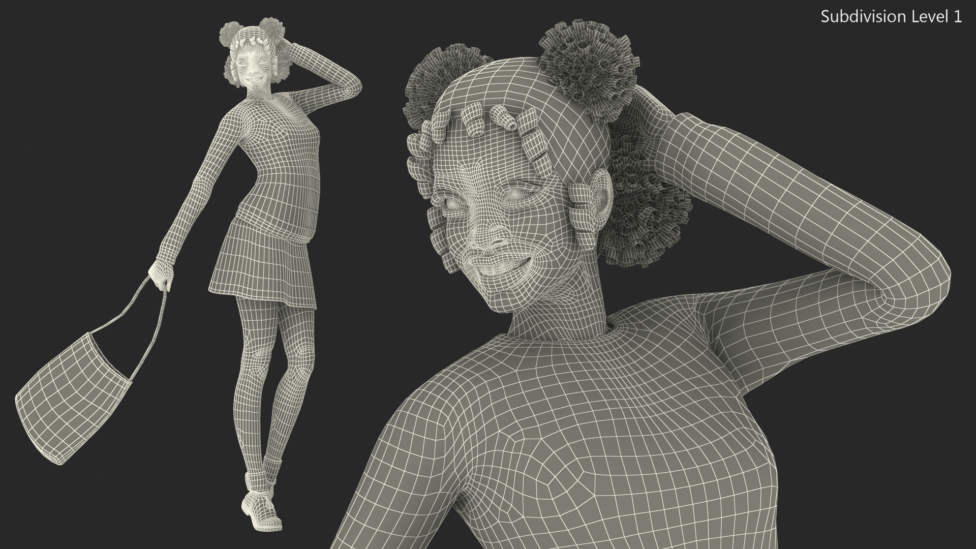 3D Street Style Light Skin Black Young Woman