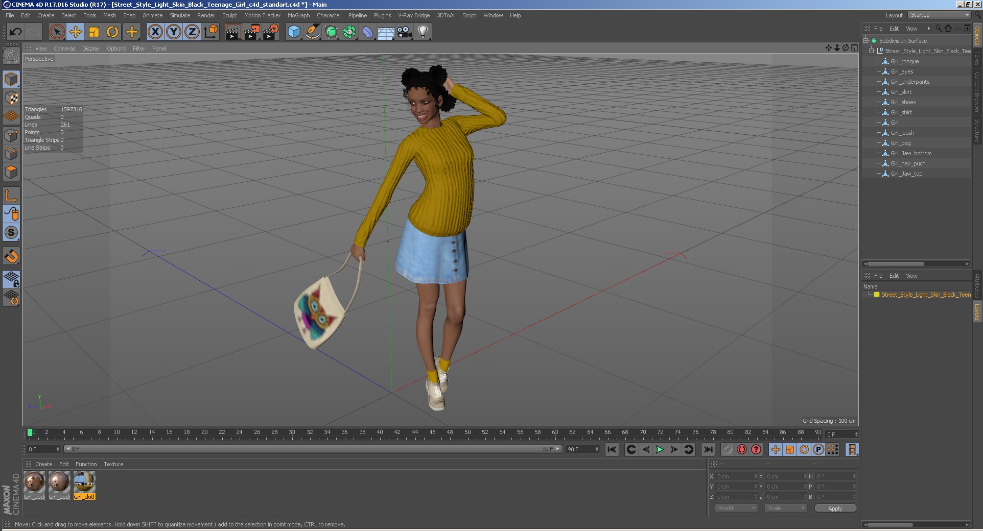 3D Street Style Light Skin Black Young Woman