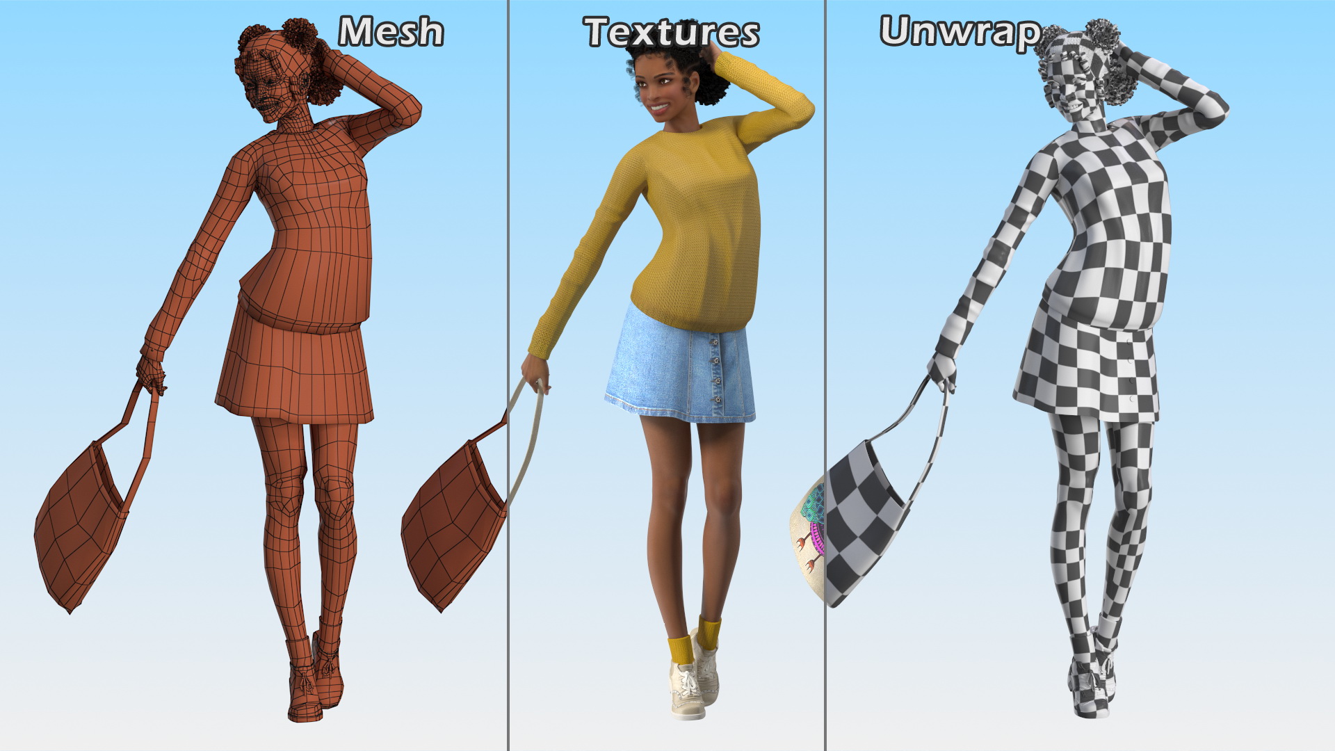 3D Street Style Light Skin Black Young Woman