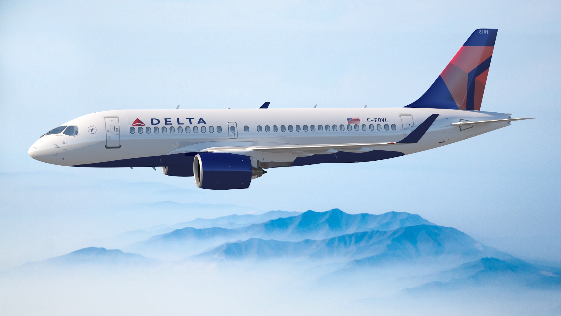 Airbus A220 100 Delta Simple Interior Rigged 3D model
