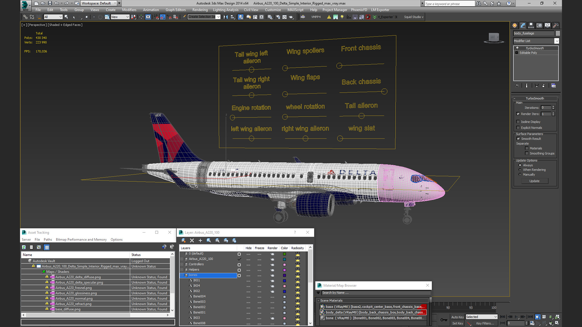 Airbus A220 100 Delta Simple Interior Rigged 3D model
