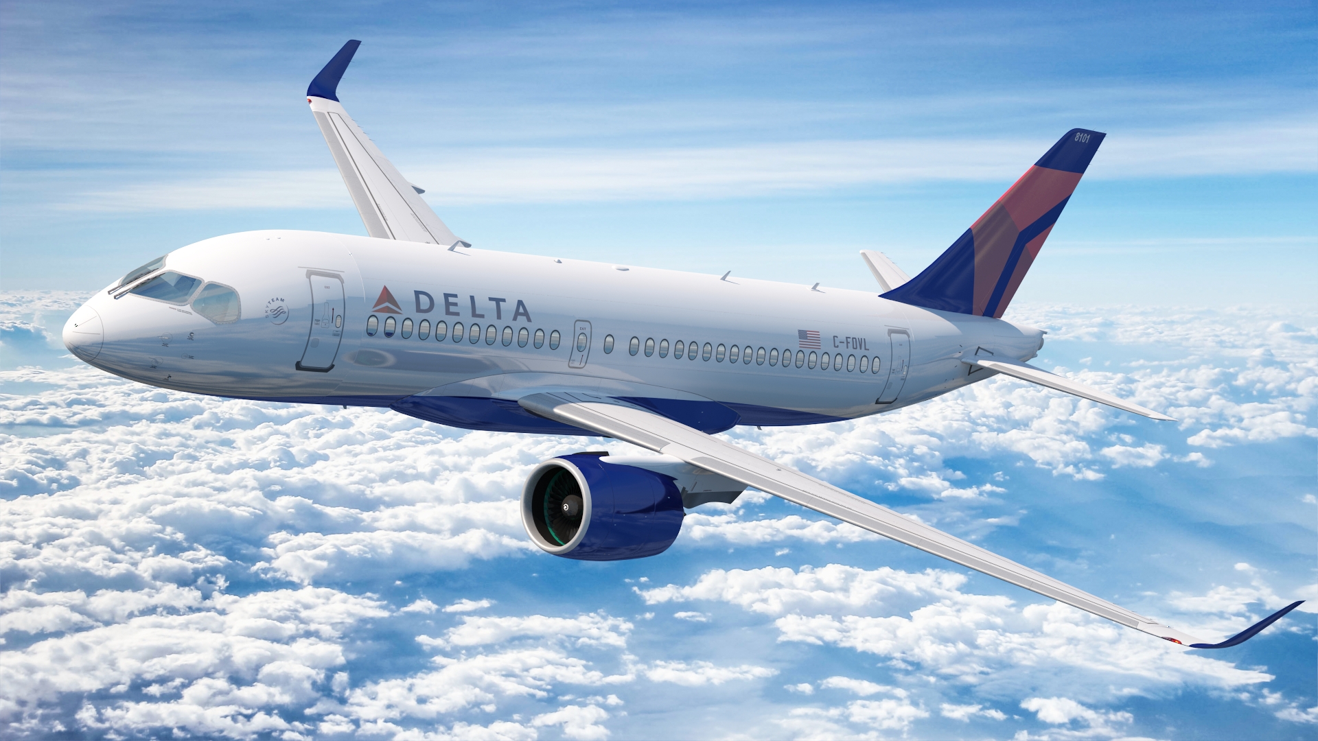 Airbus A220 100 Delta Simple Interior Rigged 3D model