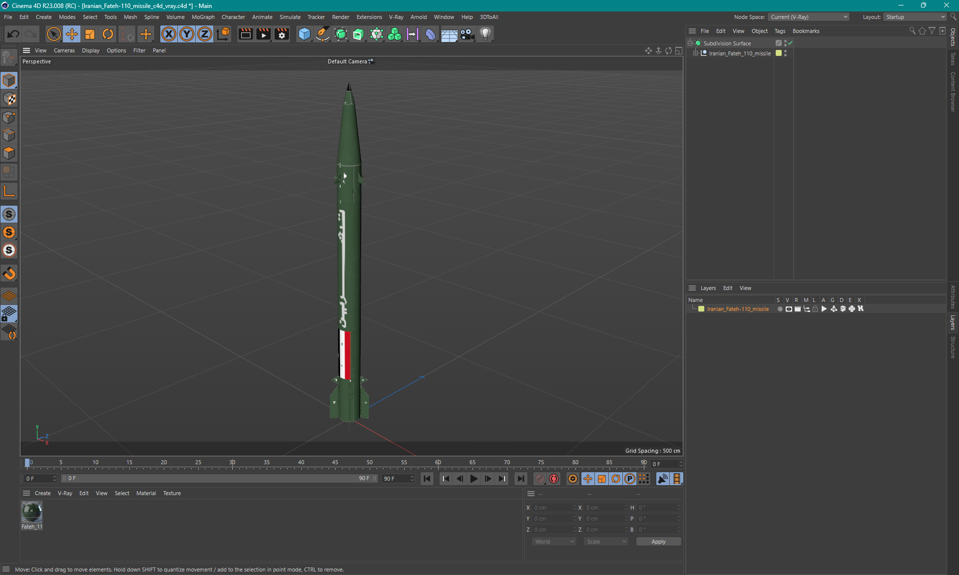 3D model Iranian Fateh-110 Missile