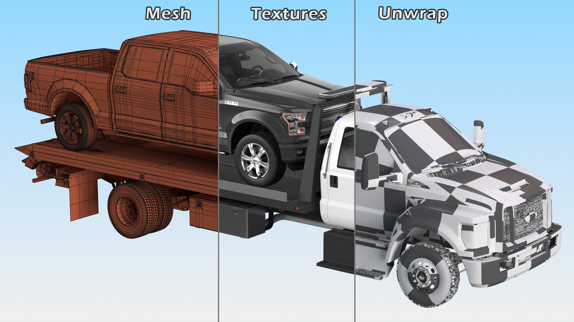 3D model Ford F650 Tow Truck with Ford F 150 SuperCrew