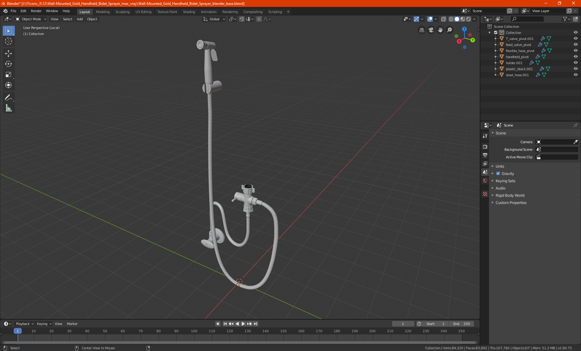 3D model Wall-Mounted Gold Handheld Bidet Sprayer
