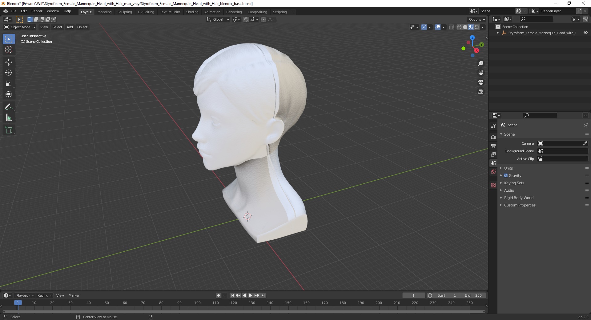 3D Styrofoam Female Mannequin Head with Hair