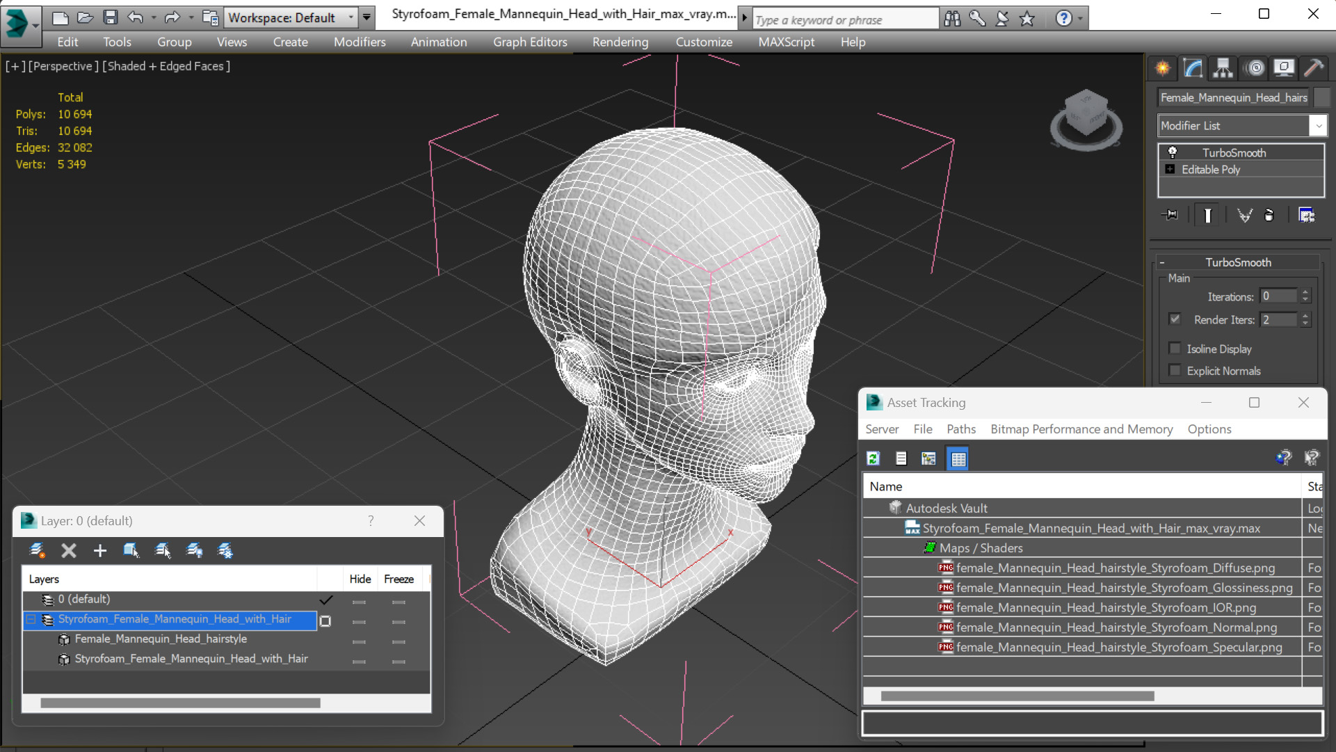 3D Styrofoam Female Mannequin Head with Hair