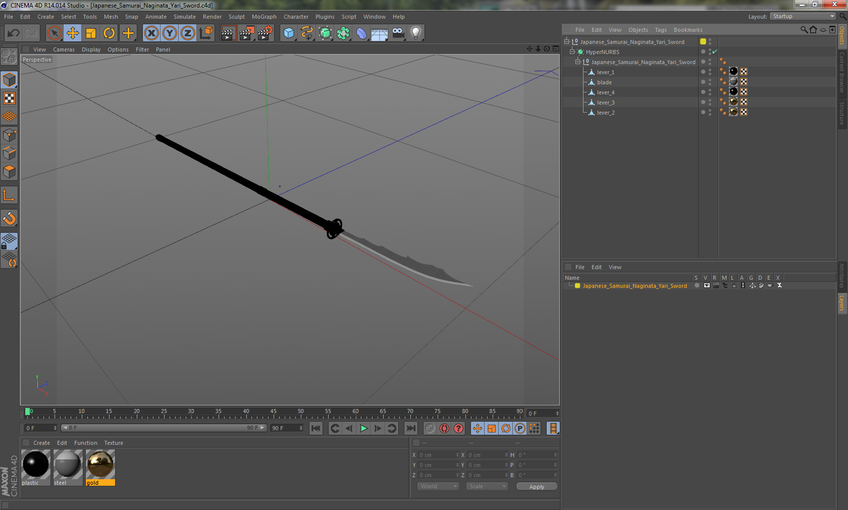 3D Japanese Samurai Naginata Yari Sword