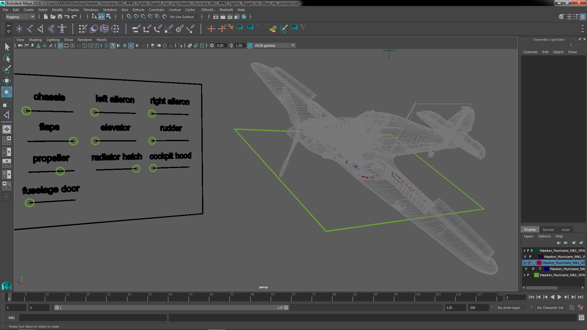 3D Hawker Hurricane Mk1 WW2 Fighter Rigged for Maya model