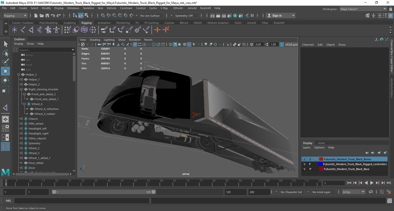 3D model Futuristic Modern Truck Black Rigged for Maya