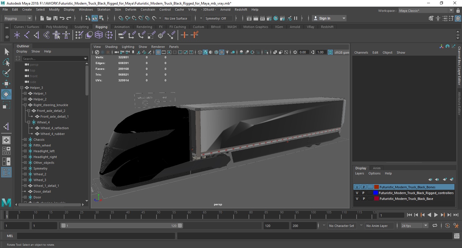 3D model Futuristic Modern Truck Black Rigged for Maya