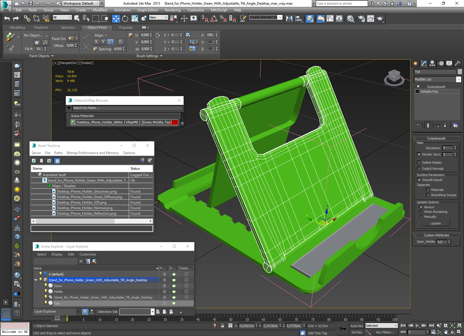 3D Stand for Phone Holder Green With Adjustable Tilt Angle Desktop model
