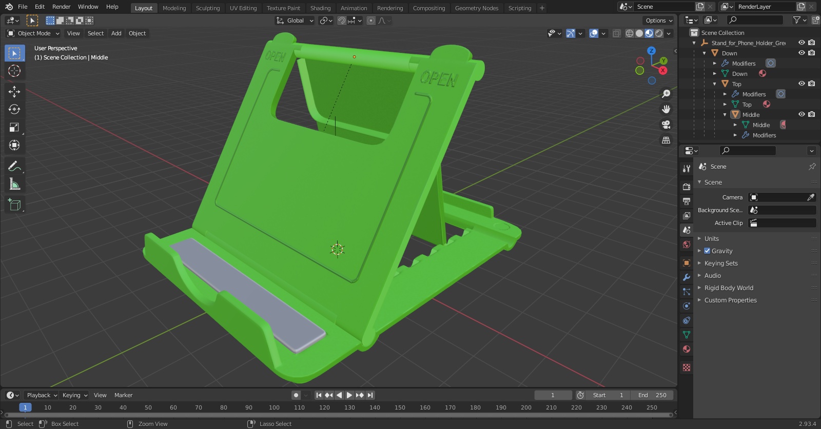 3D Stand for Phone Holder Green With Adjustable Tilt Angle Desktop model