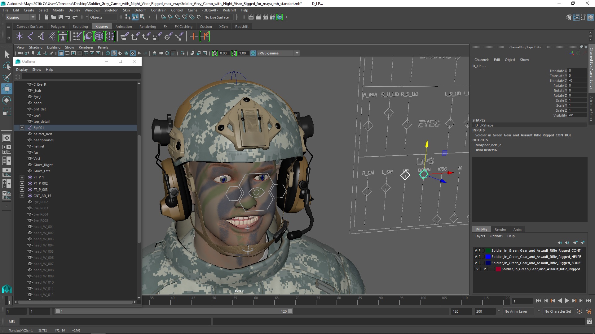 3D model Soldier in Grey Tactical Gear Rigged for Maya
