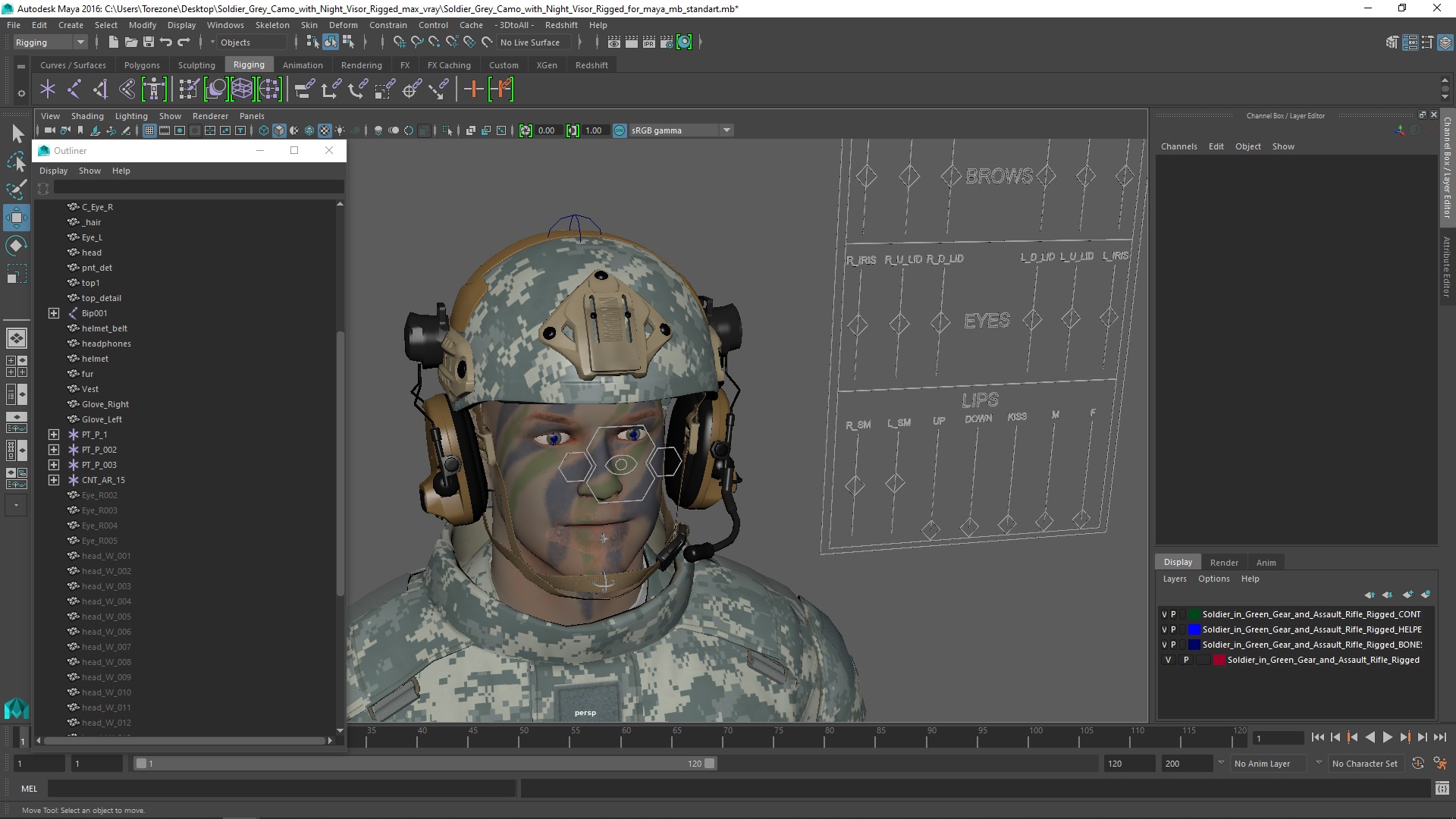 3D model Soldier in Grey Tactical Gear Rigged for Maya