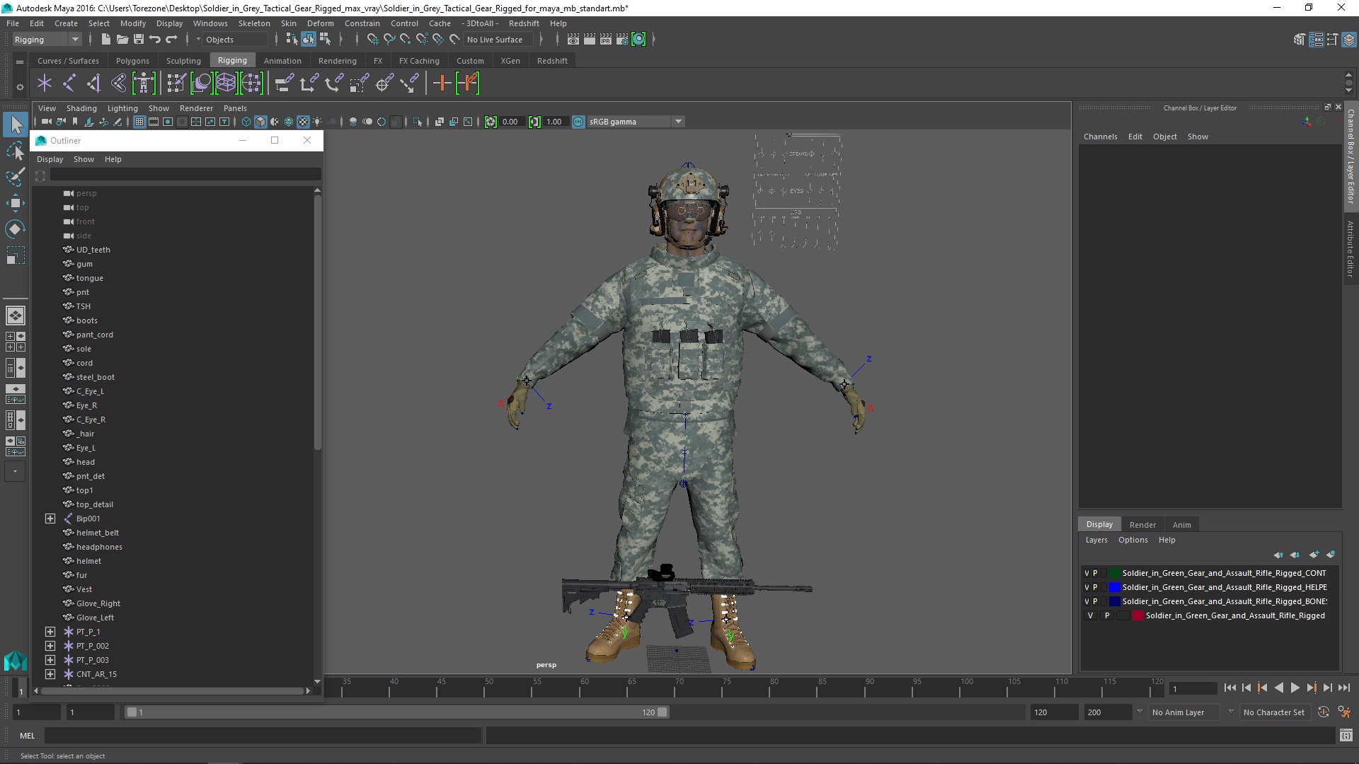 3D model Soldier in Grey Tactical Gear Rigged for Maya