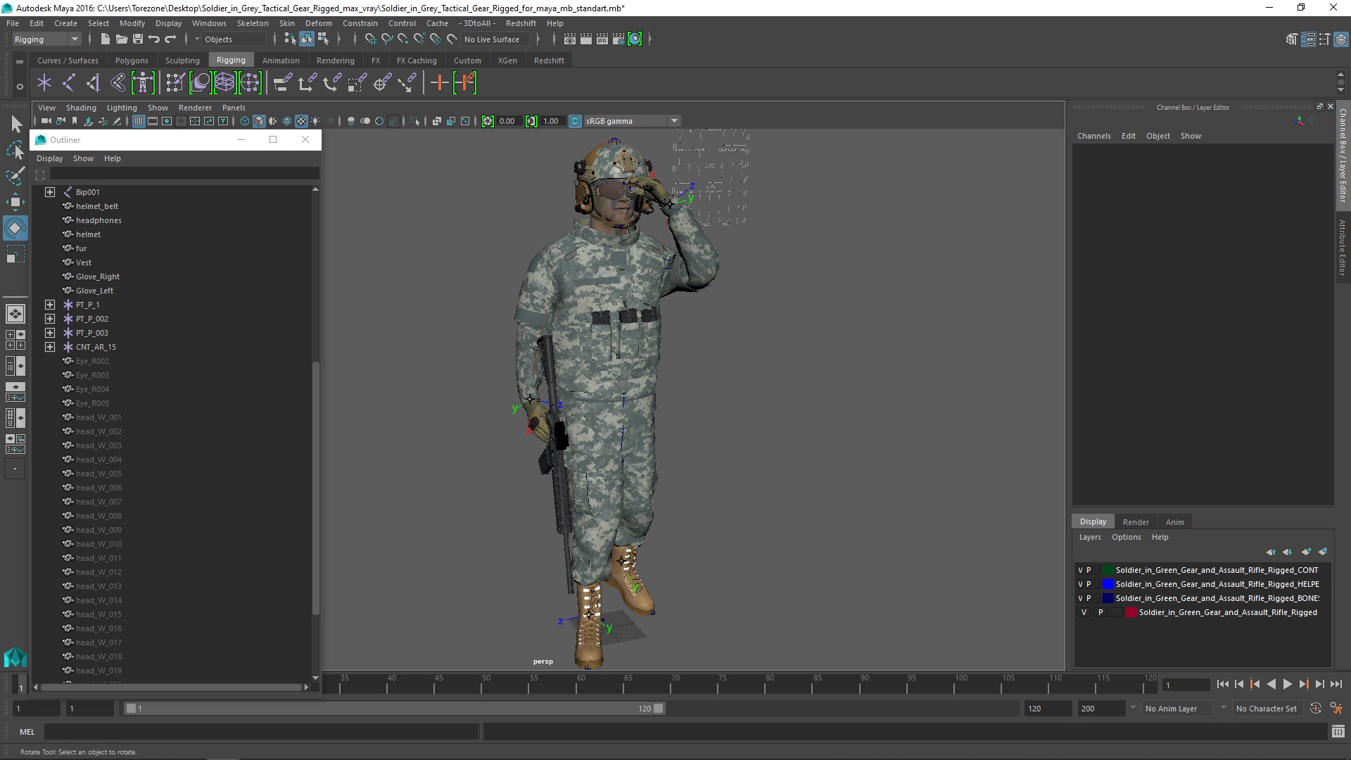 3D model Soldier in Grey Tactical Gear Rigged for Maya