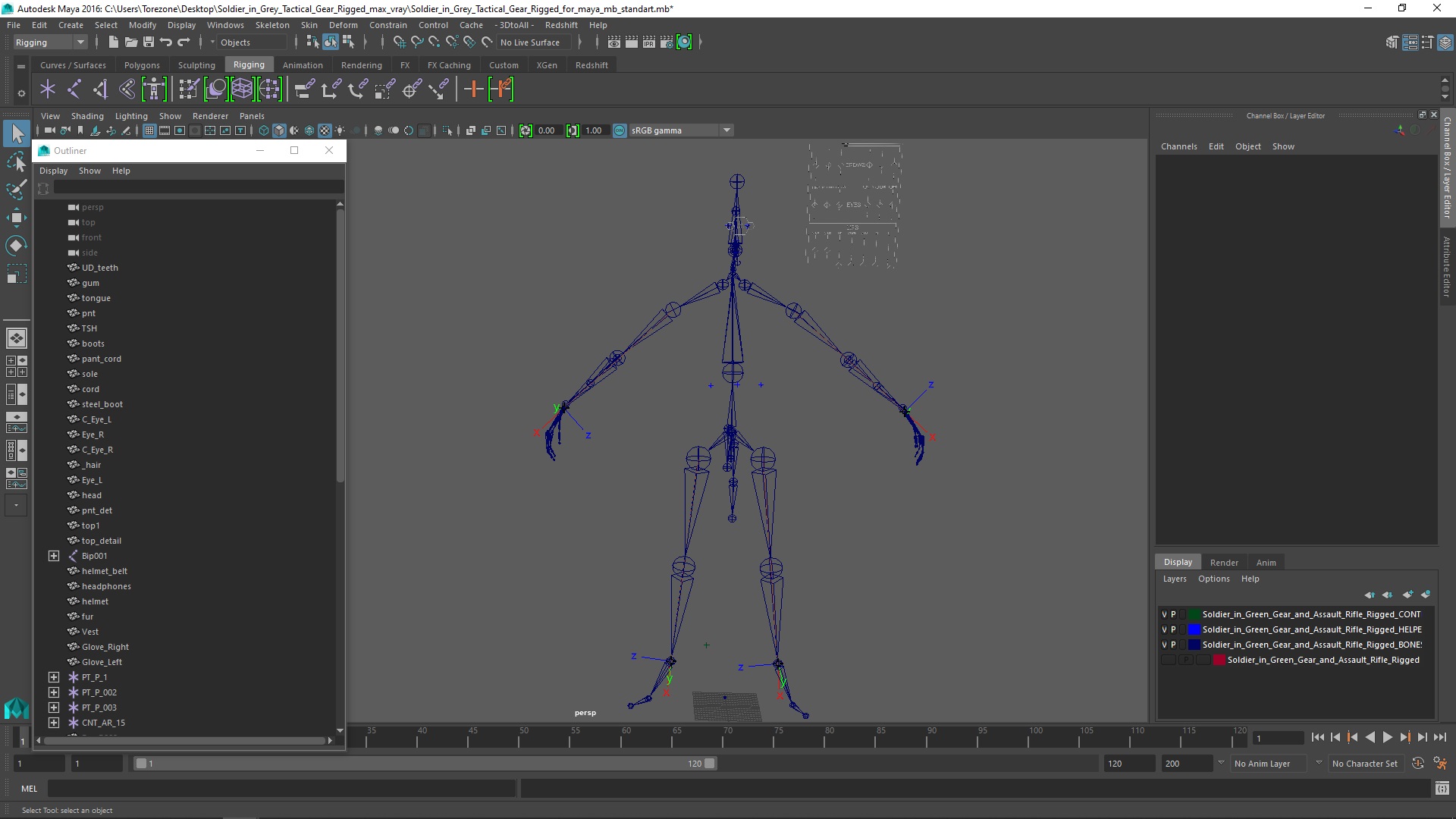 3D model Soldier in Grey Tactical Gear Rigged for Maya