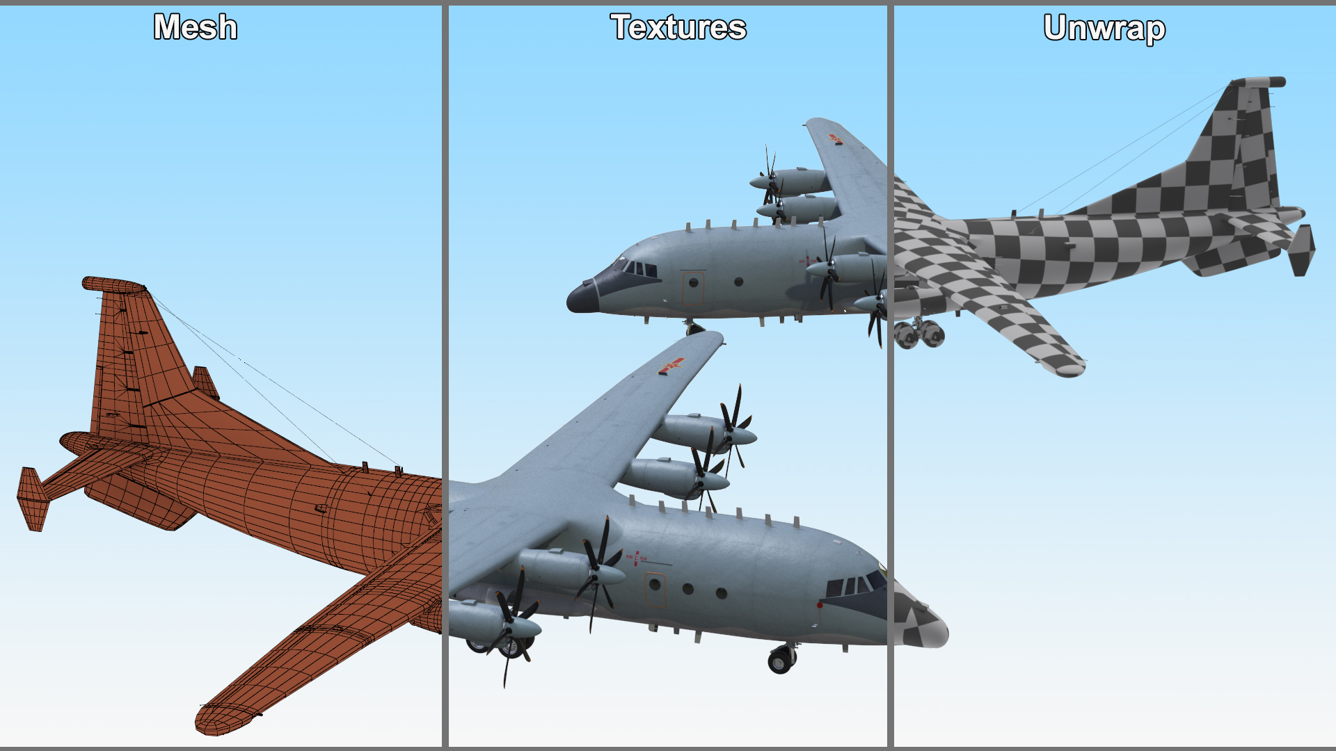 3D Medium Military Transport Aircraft Shaanxi Y 9 Rigged model