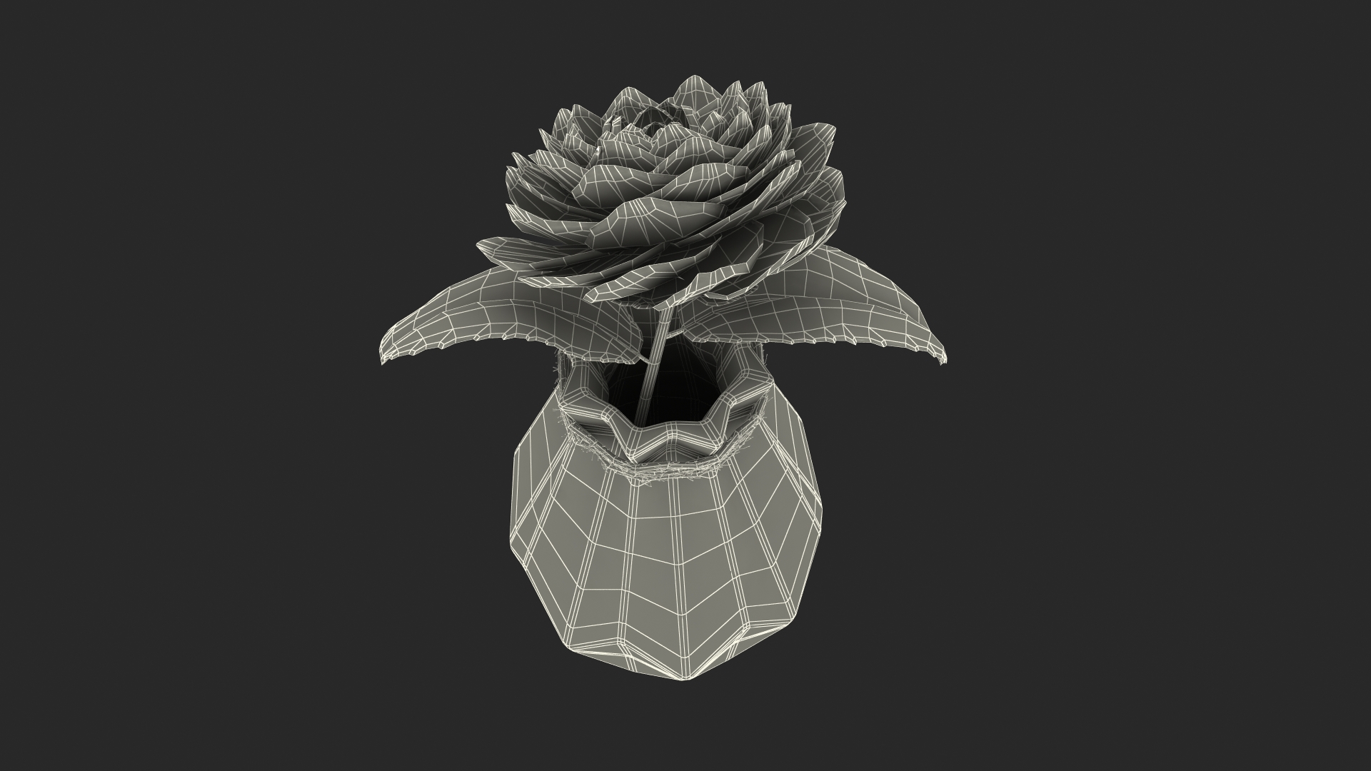 3D Diamond shape Vase with Camelia Flower model