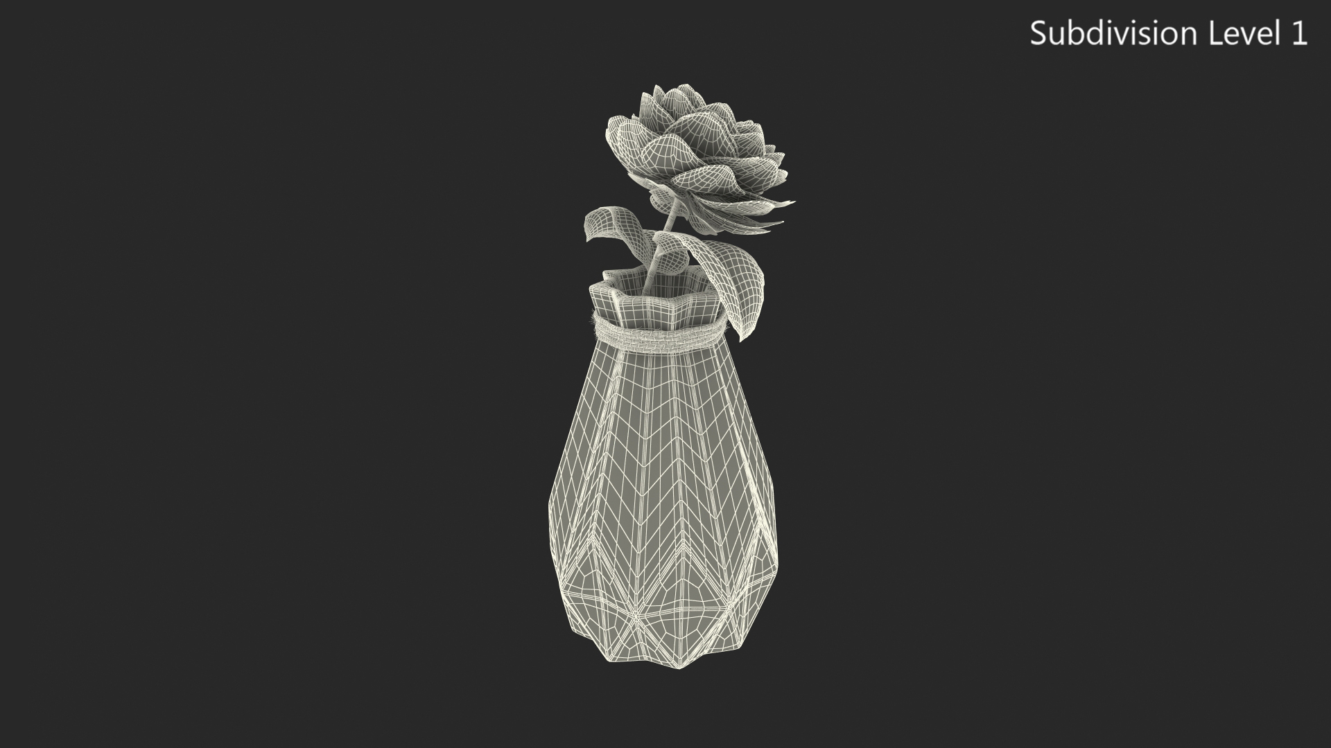 3D Diamond shape Vase with Camelia Flower model
