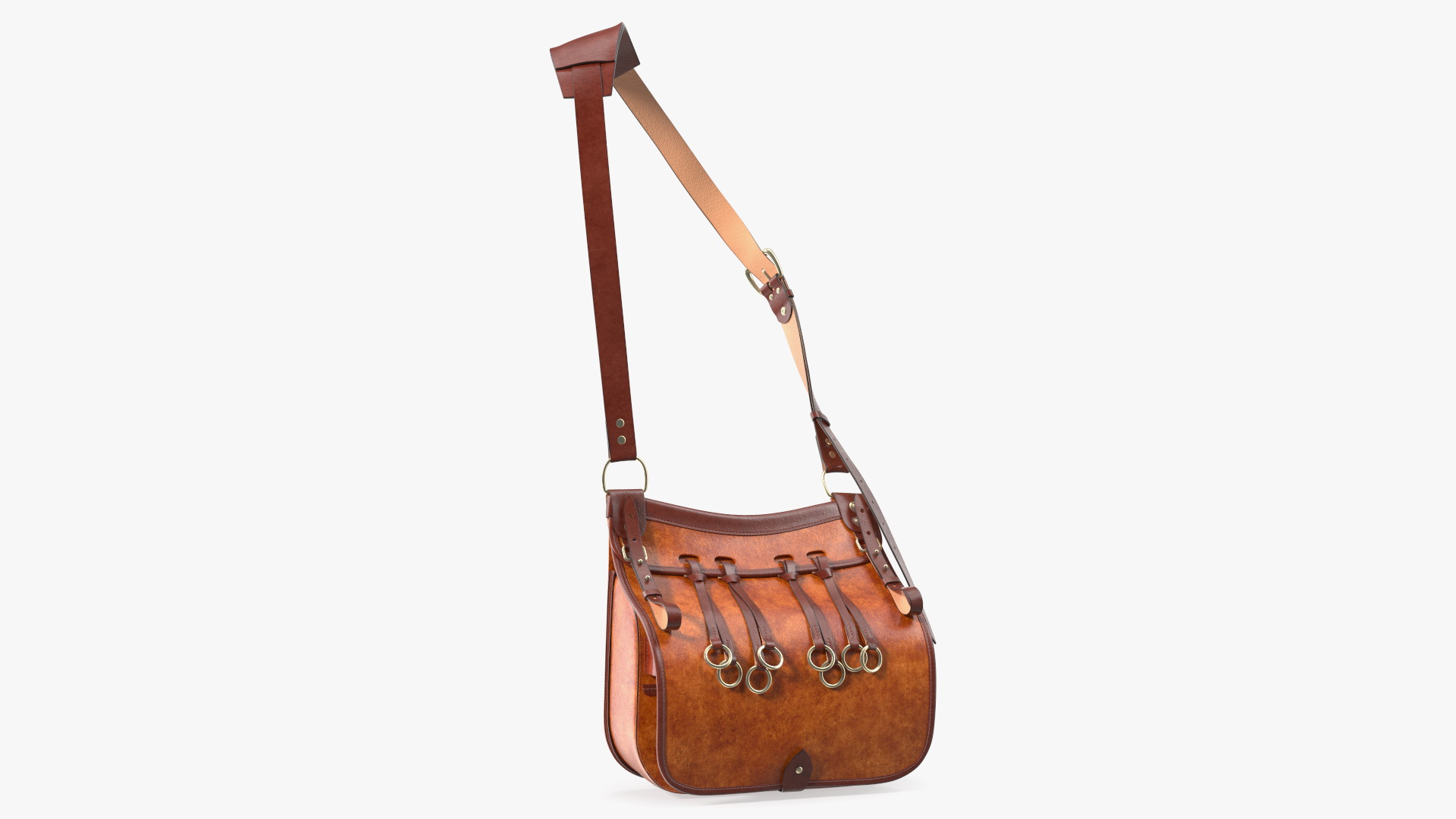 Brown Leather Hunting Shoulder Bag 3D model