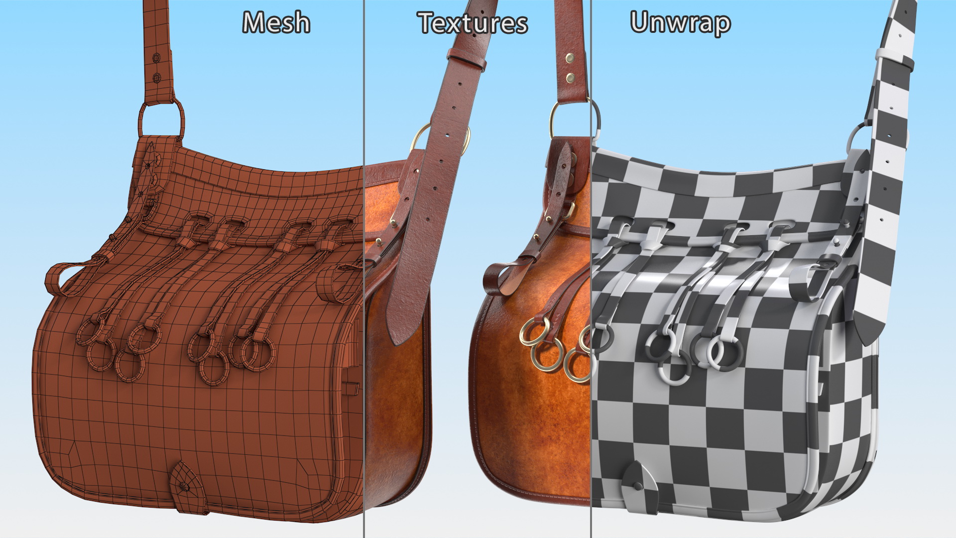 Brown Leather Hunting Shoulder Bag 3D model