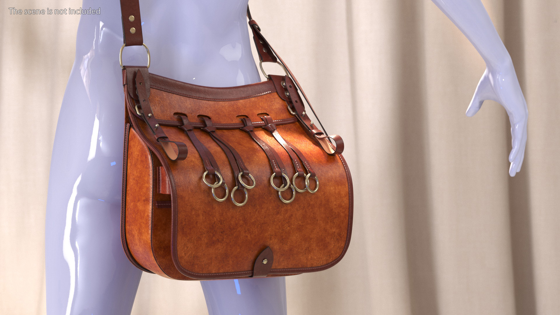Brown Leather Hunting Shoulder Bag 3D model
