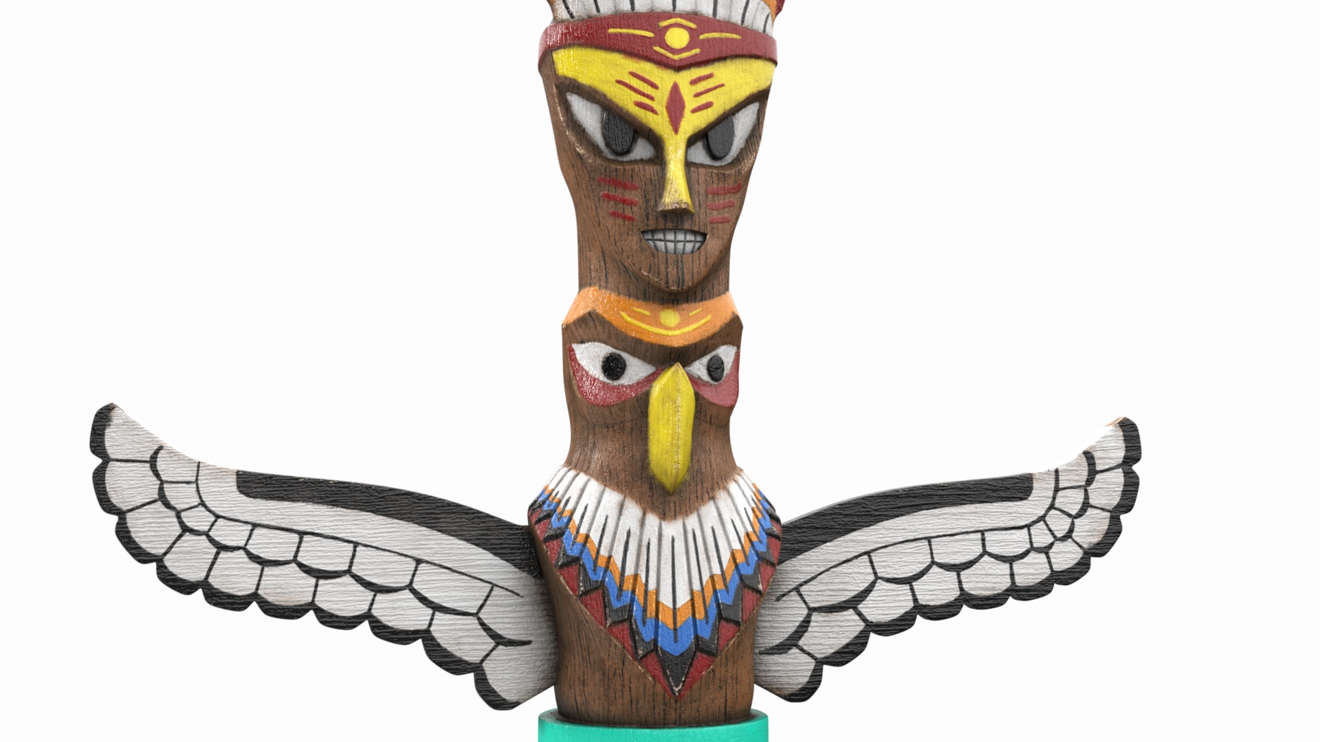 3D Native American Indian and Totem with Campfire