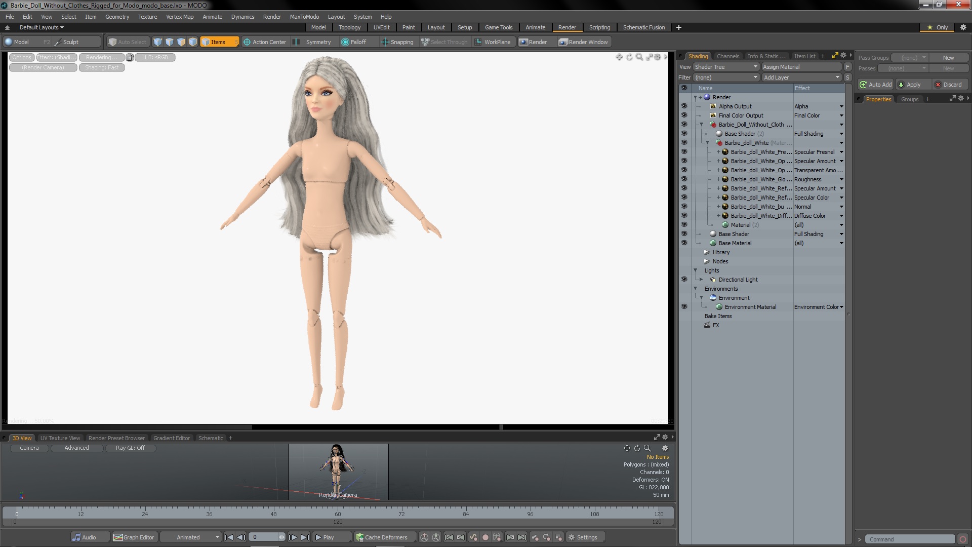 3D Barbie Doll Without Clothes Rigged for Modo model