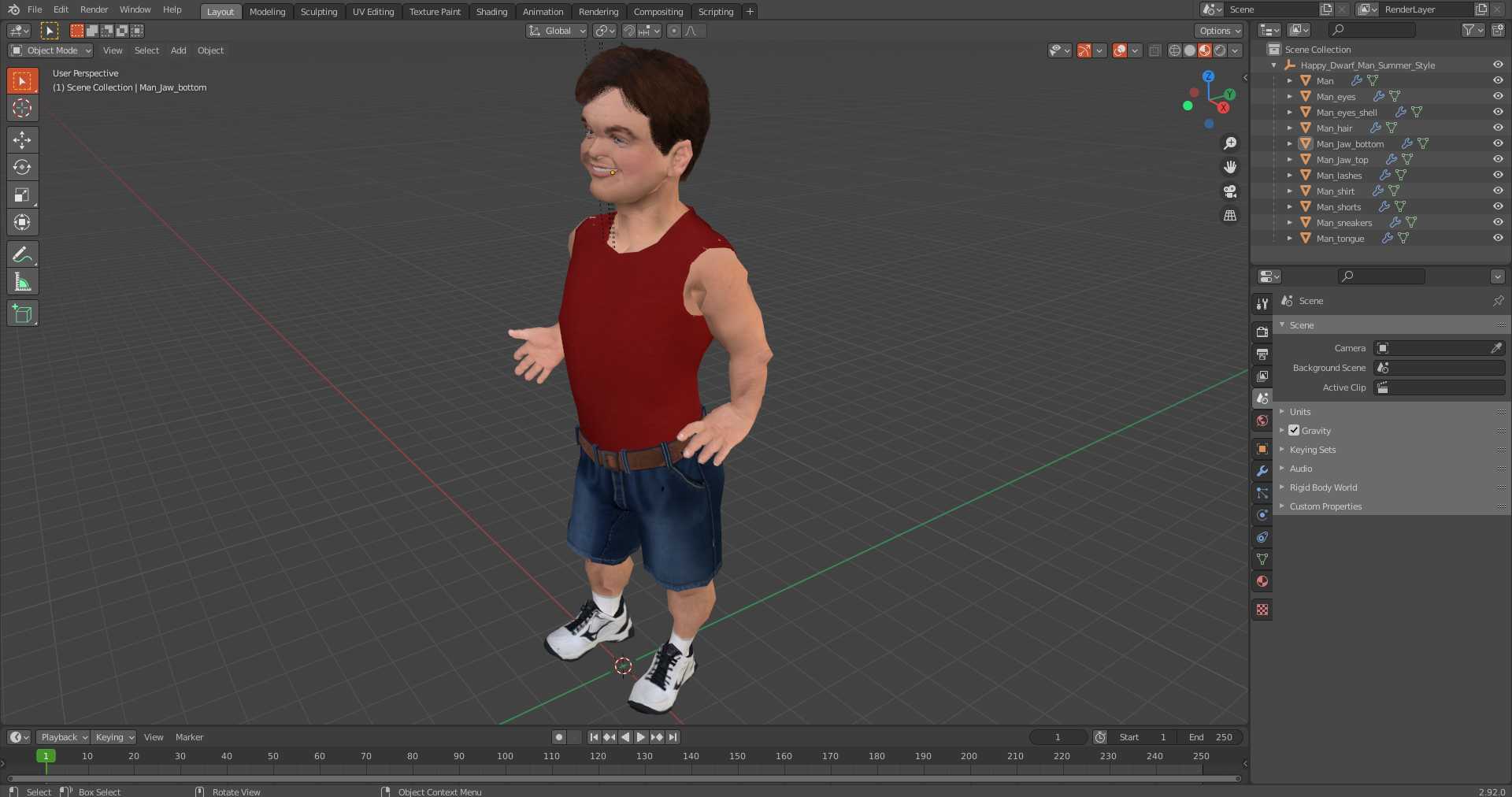 3D Happy Dwarf Man Summer Style model