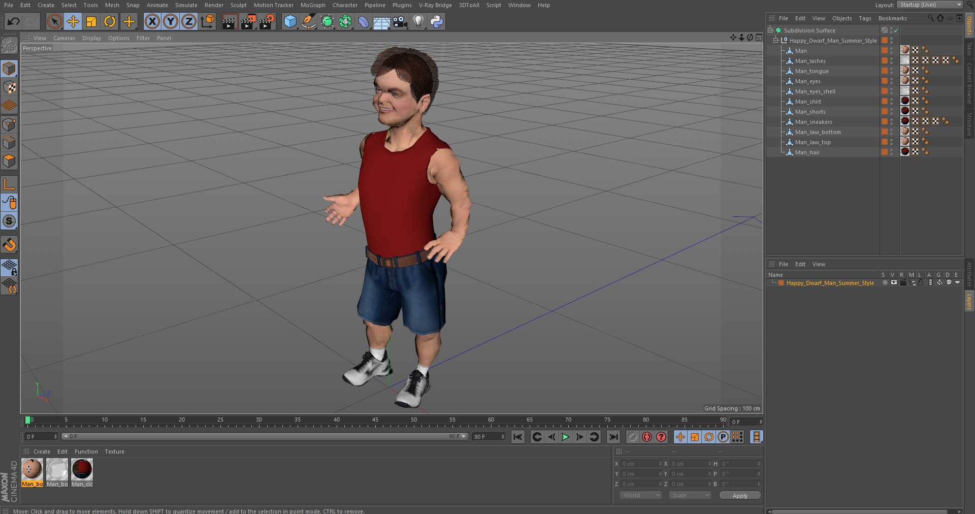 3D Happy Dwarf Man Summer Style model