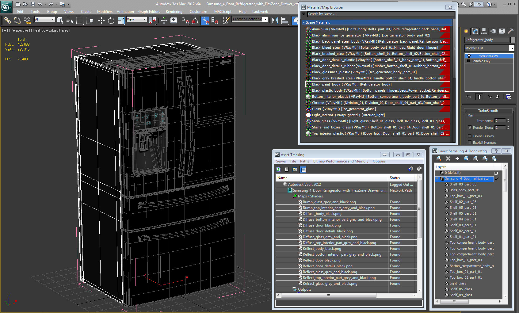 3D Samsung 4 Door Refrigerator with FlexZone Drawer model