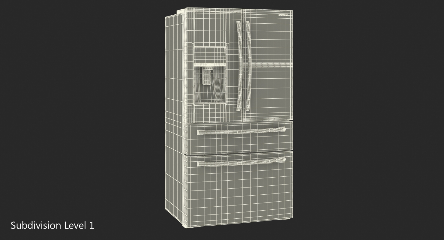 3D Samsung 4 Door Refrigerator with FlexZone Drawer model