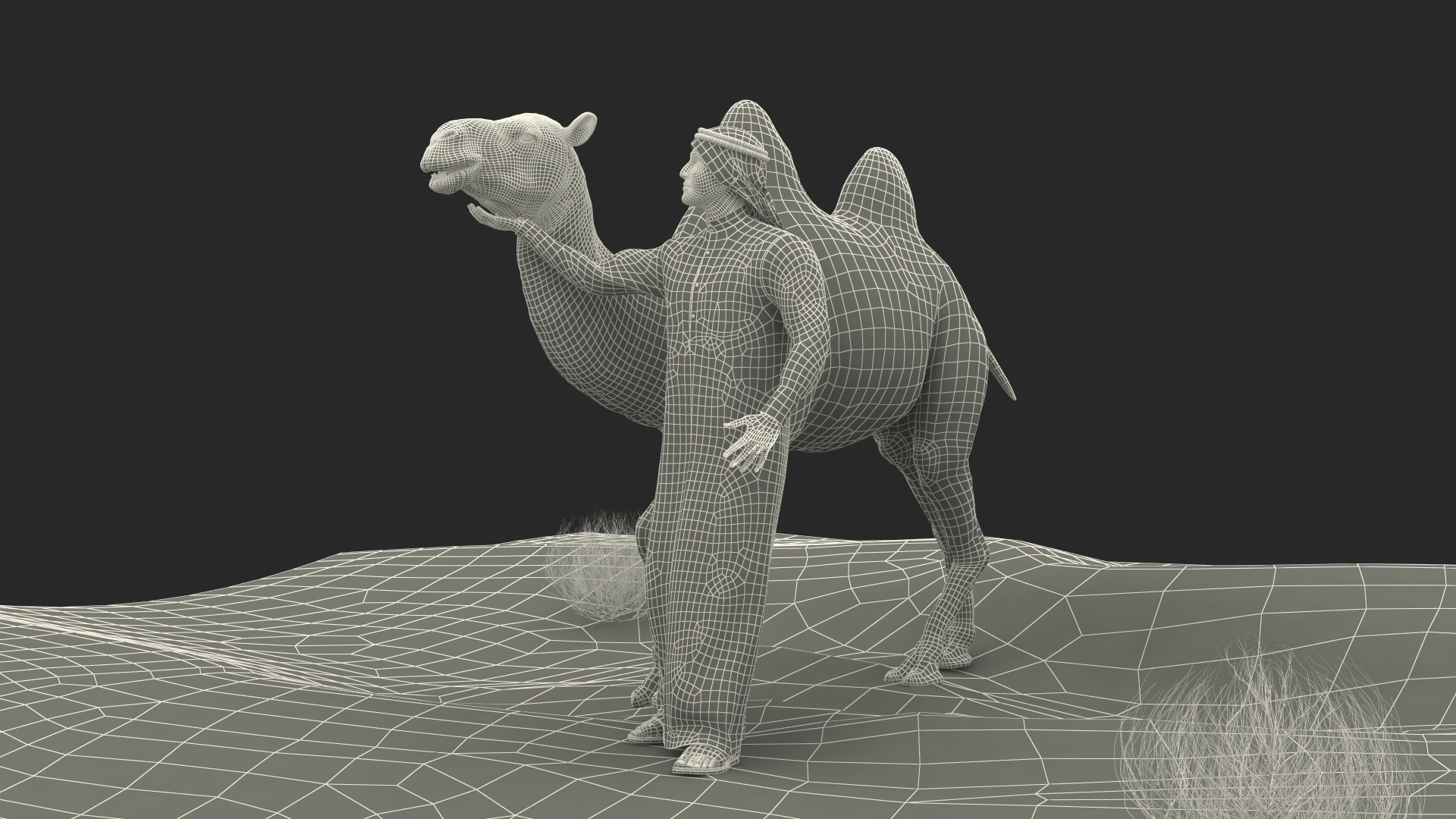 3D Arab Man with Camel on Desert Fur model
