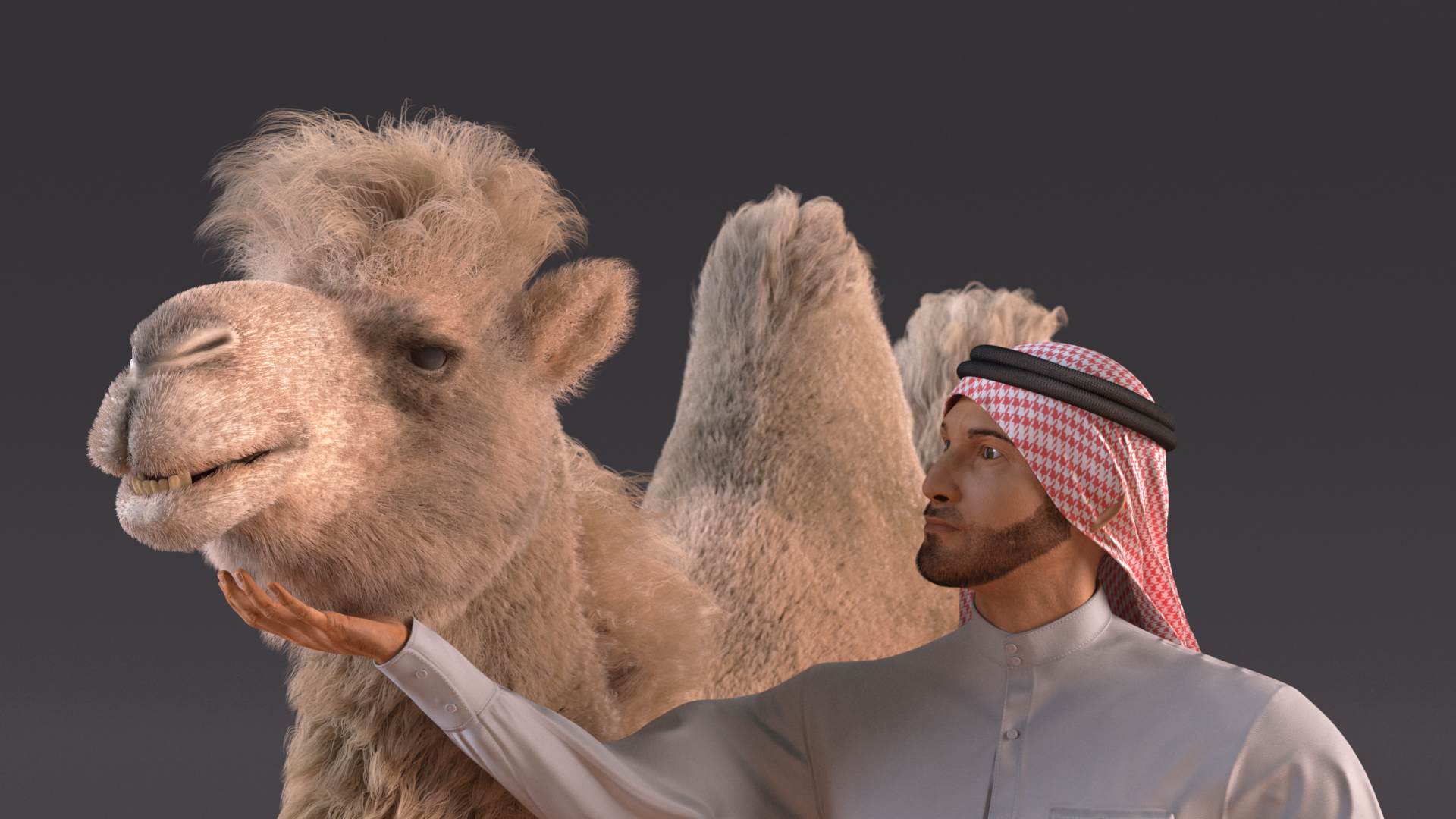 3D Arab Man with Camel on Desert Fur model