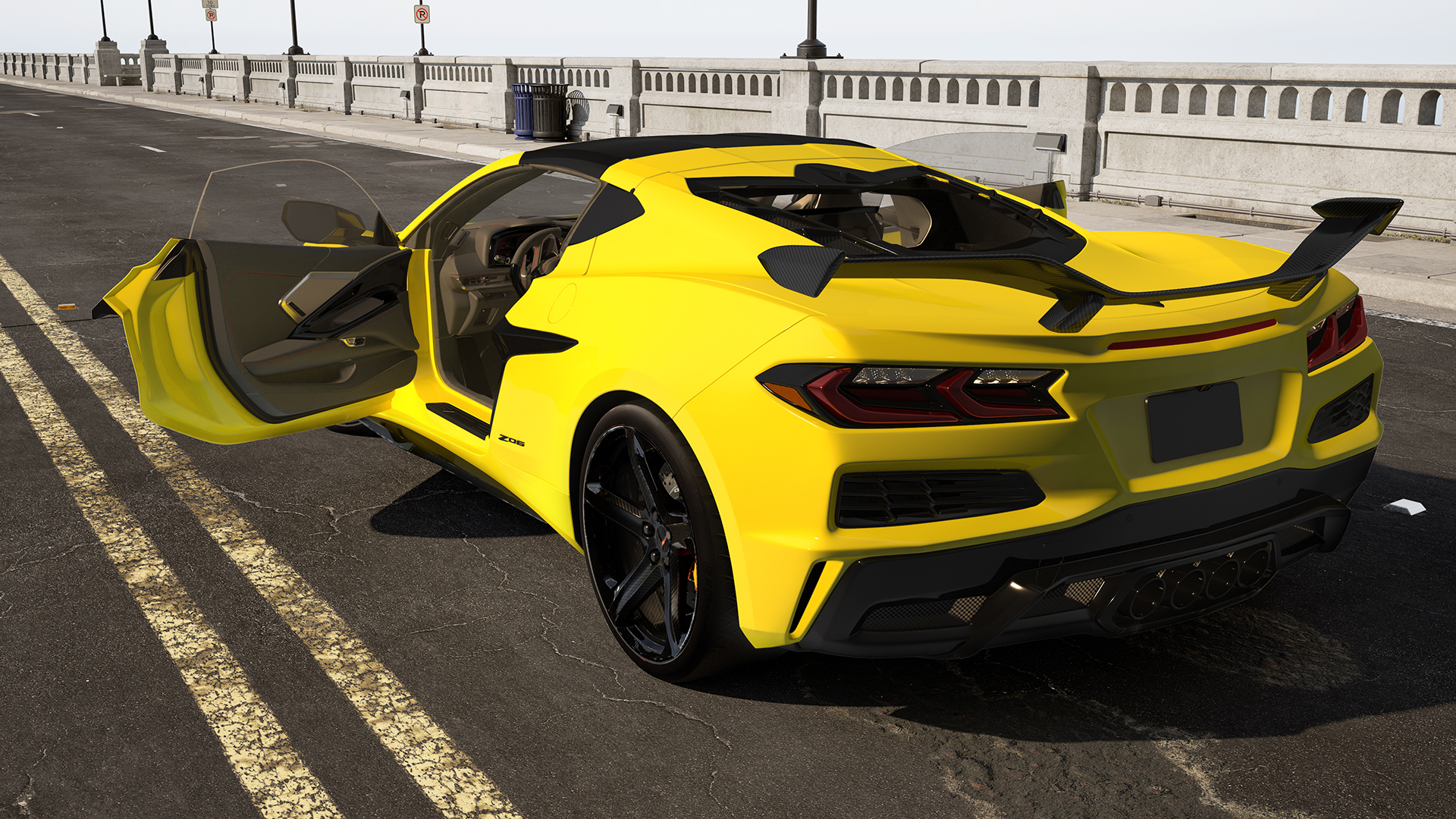3D Yellow Chevy Corvette Z0 2023 Coupe Rigged for Maya