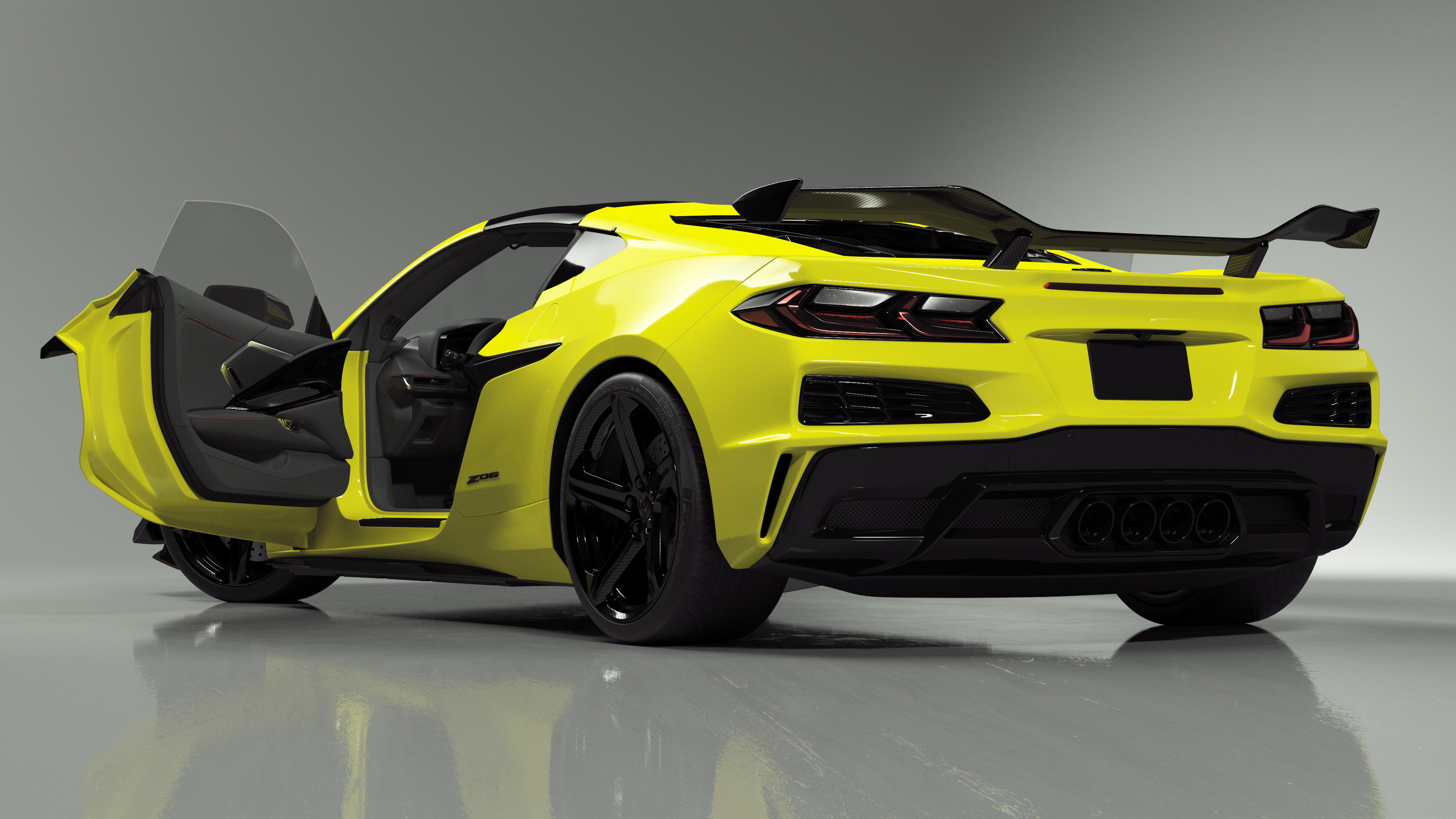3D Yellow Chevy Corvette Z0 2023 Coupe Rigged for Maya